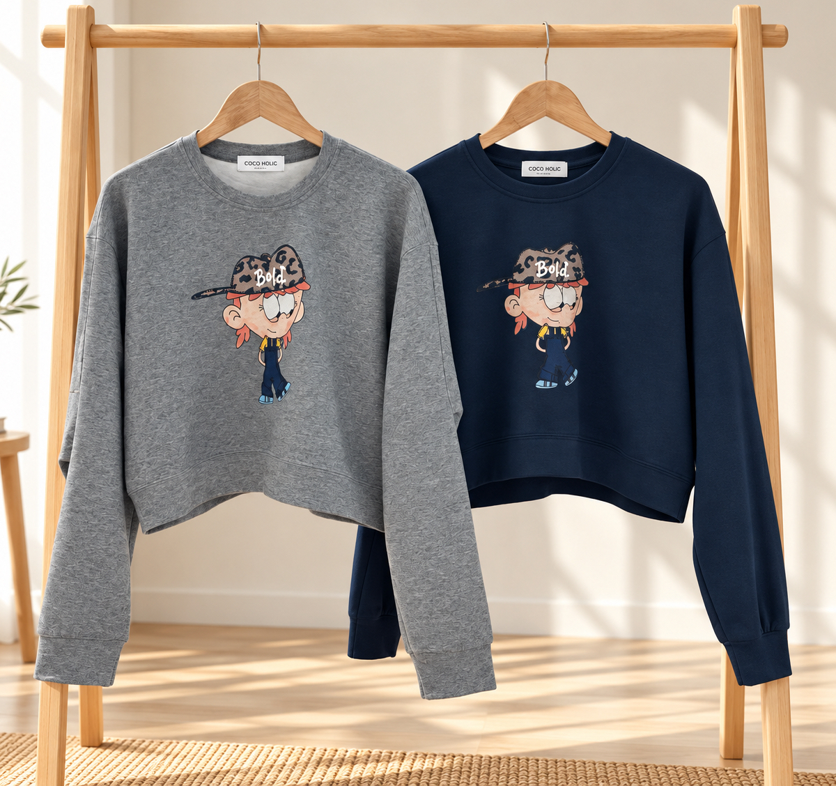 LONG SLEEVE PRINTED CROP SWEATS
