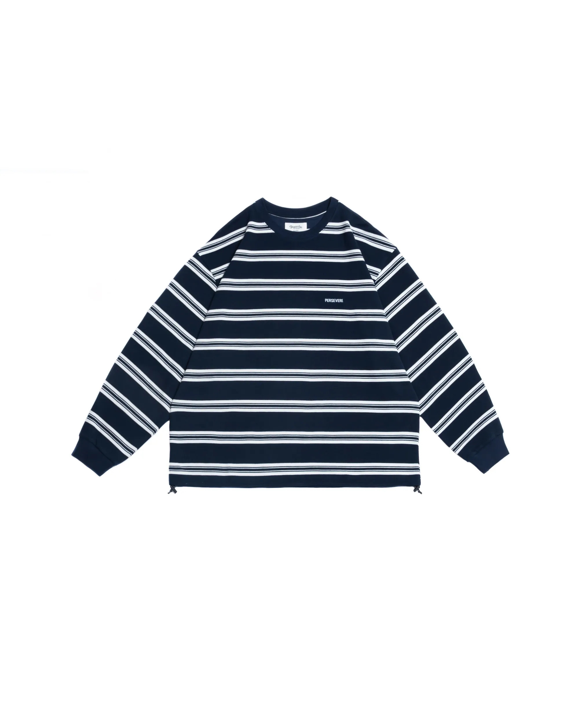 PERSEVERE EMBROIDERED LOGO STRIPED LONG-SLEEVE T-SHIRT - DARK BLUE STRIPES