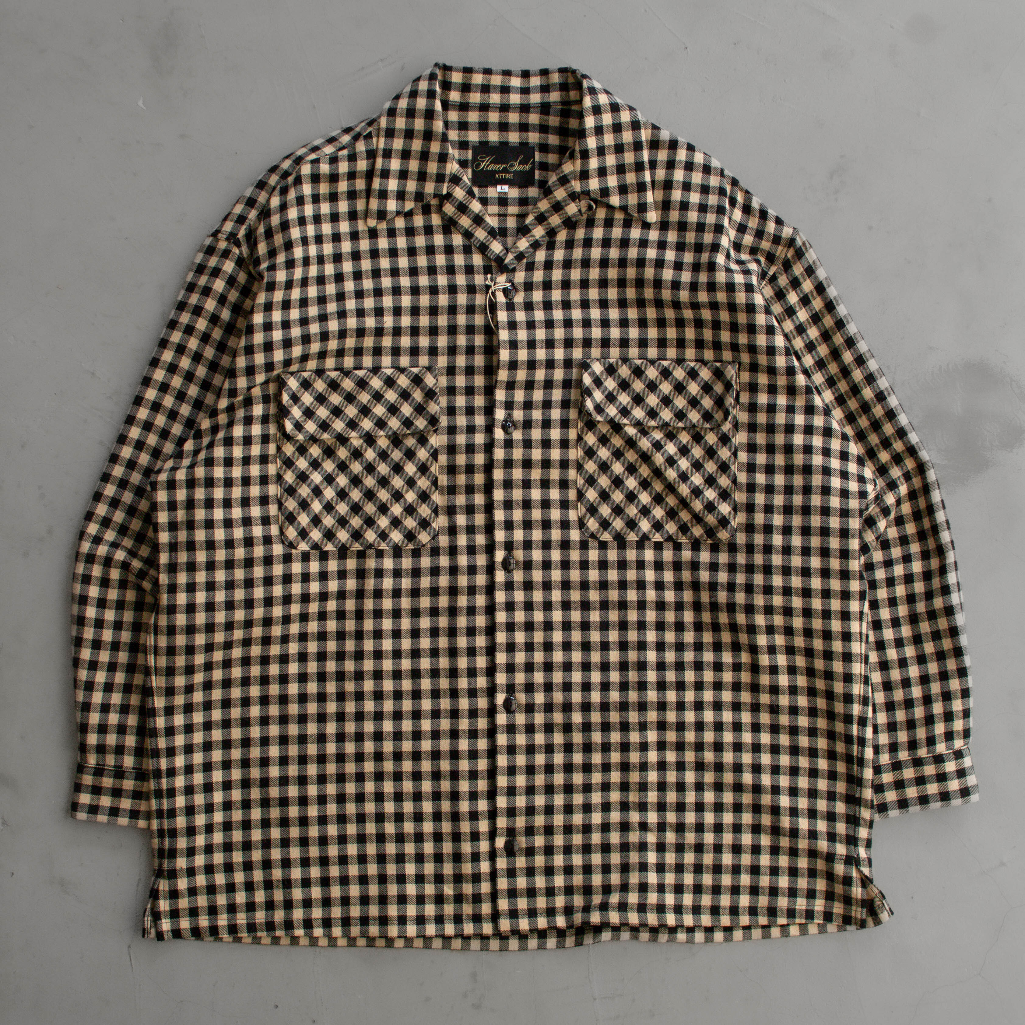 HAVERSACK  COTTON WOOL SHEPHERD CHECK OPEN COLLAR SHIRT  羊毛 格紋 開領 長袖 襯衫