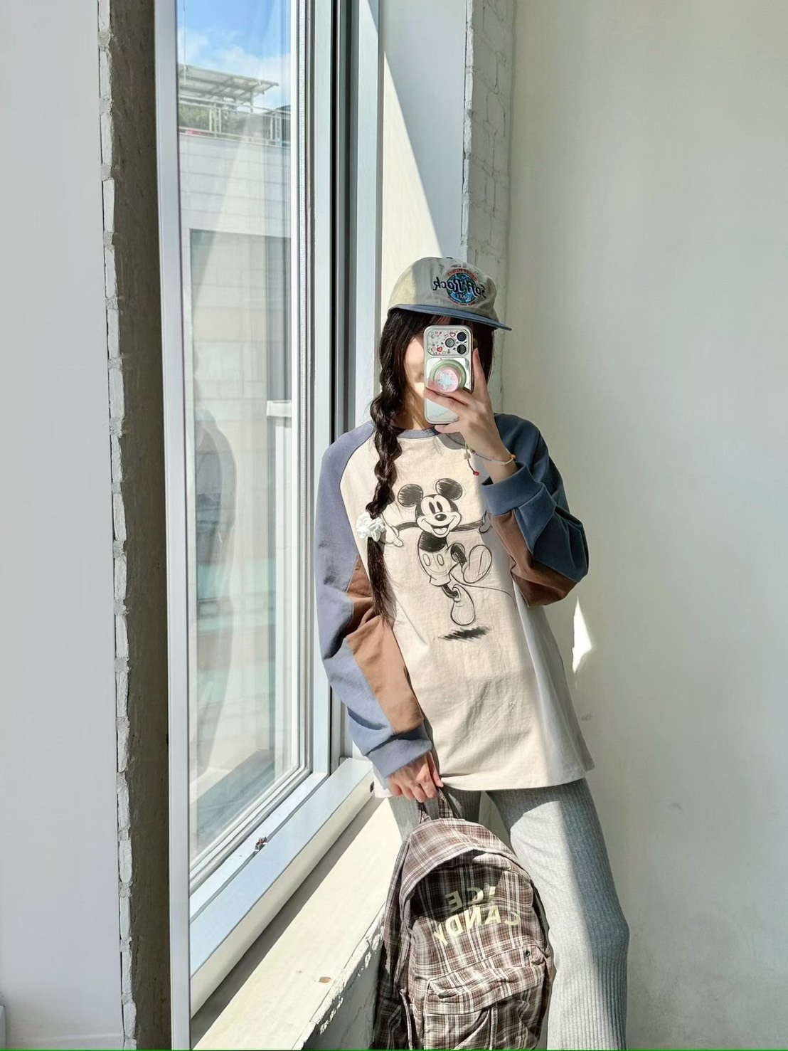 拚色袖米奇長版t