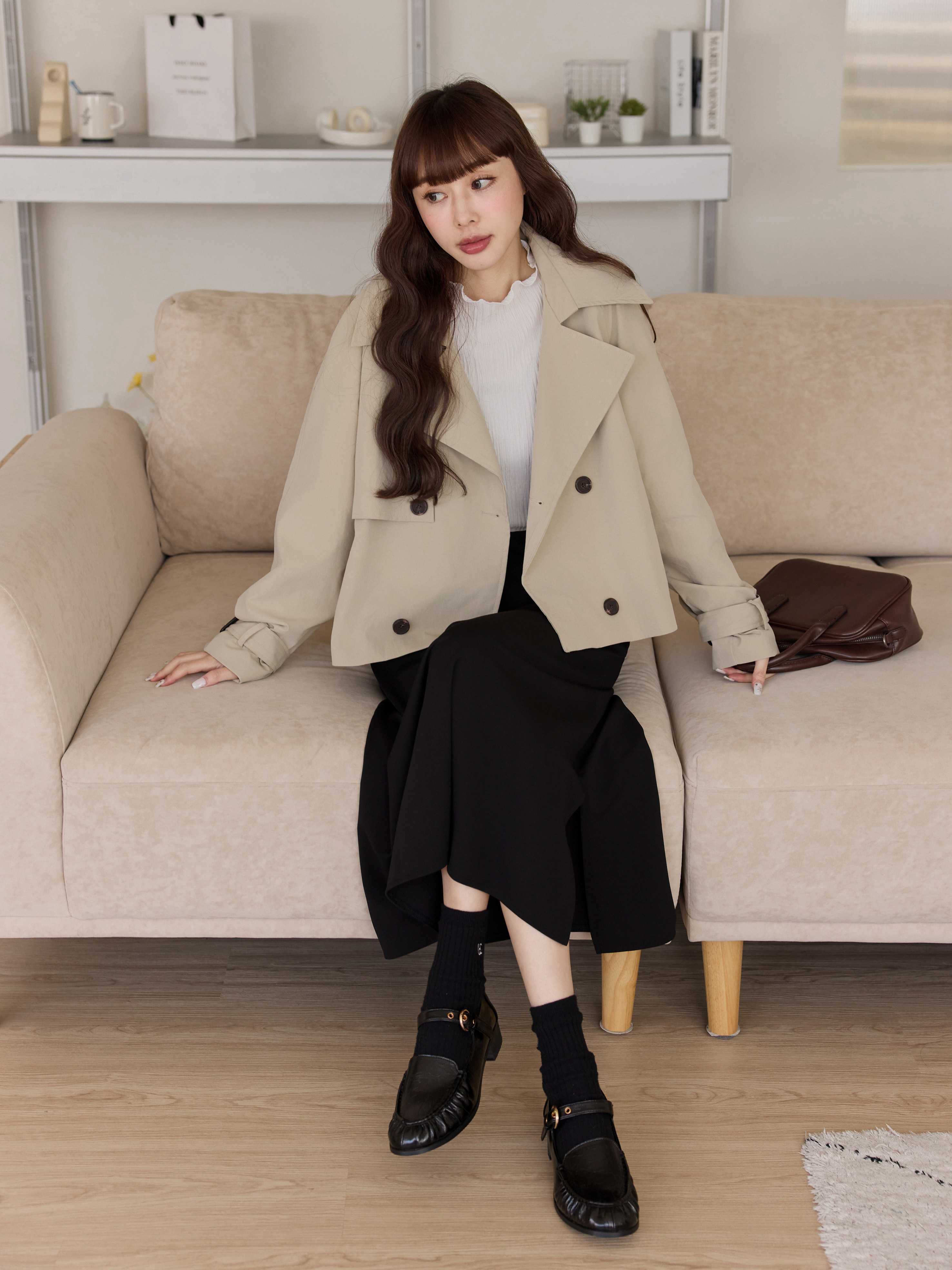Recommended Draped Double-Breasted Trench Coat