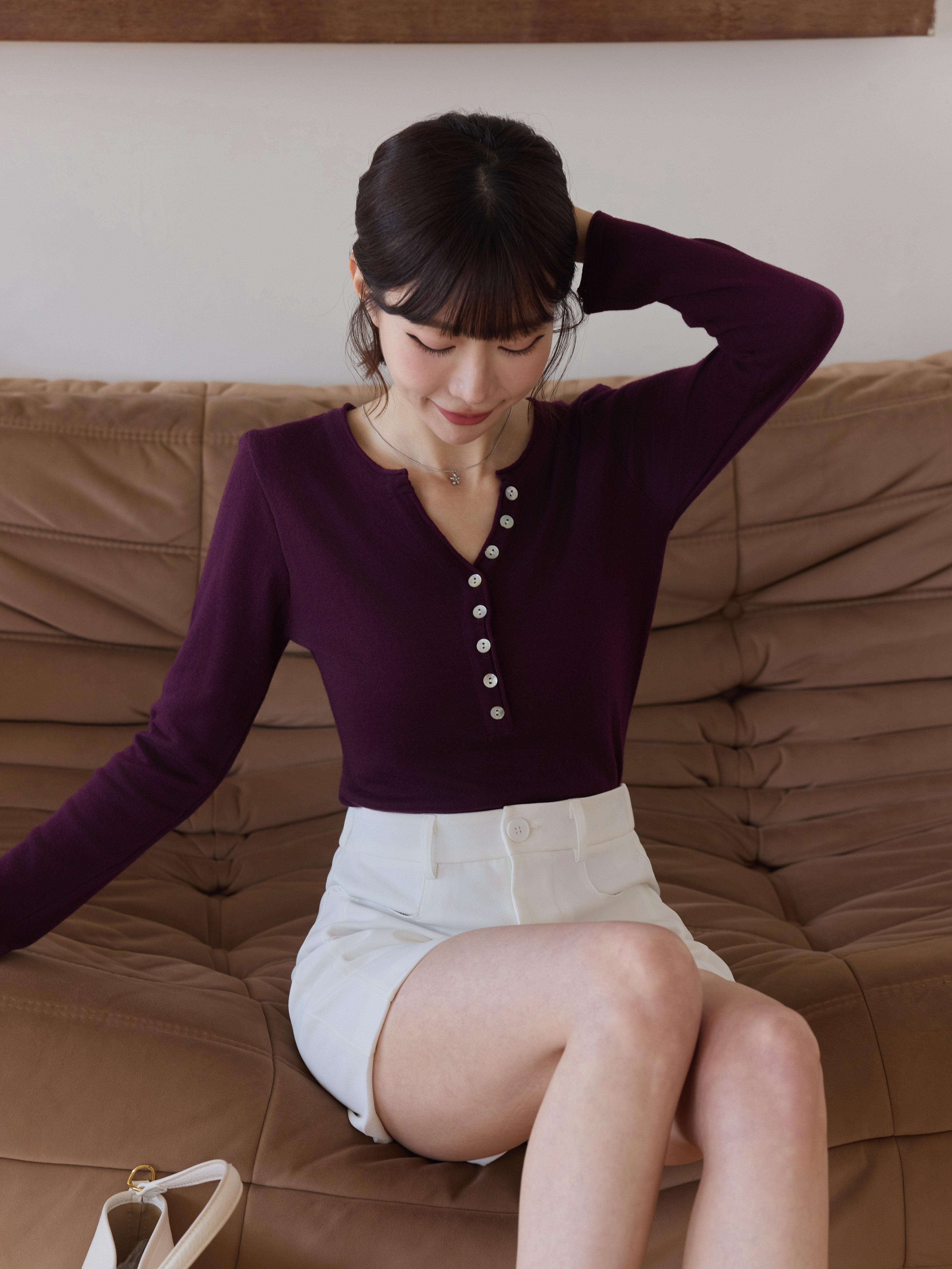 Lightweight Slimming Button-Front Knit Top