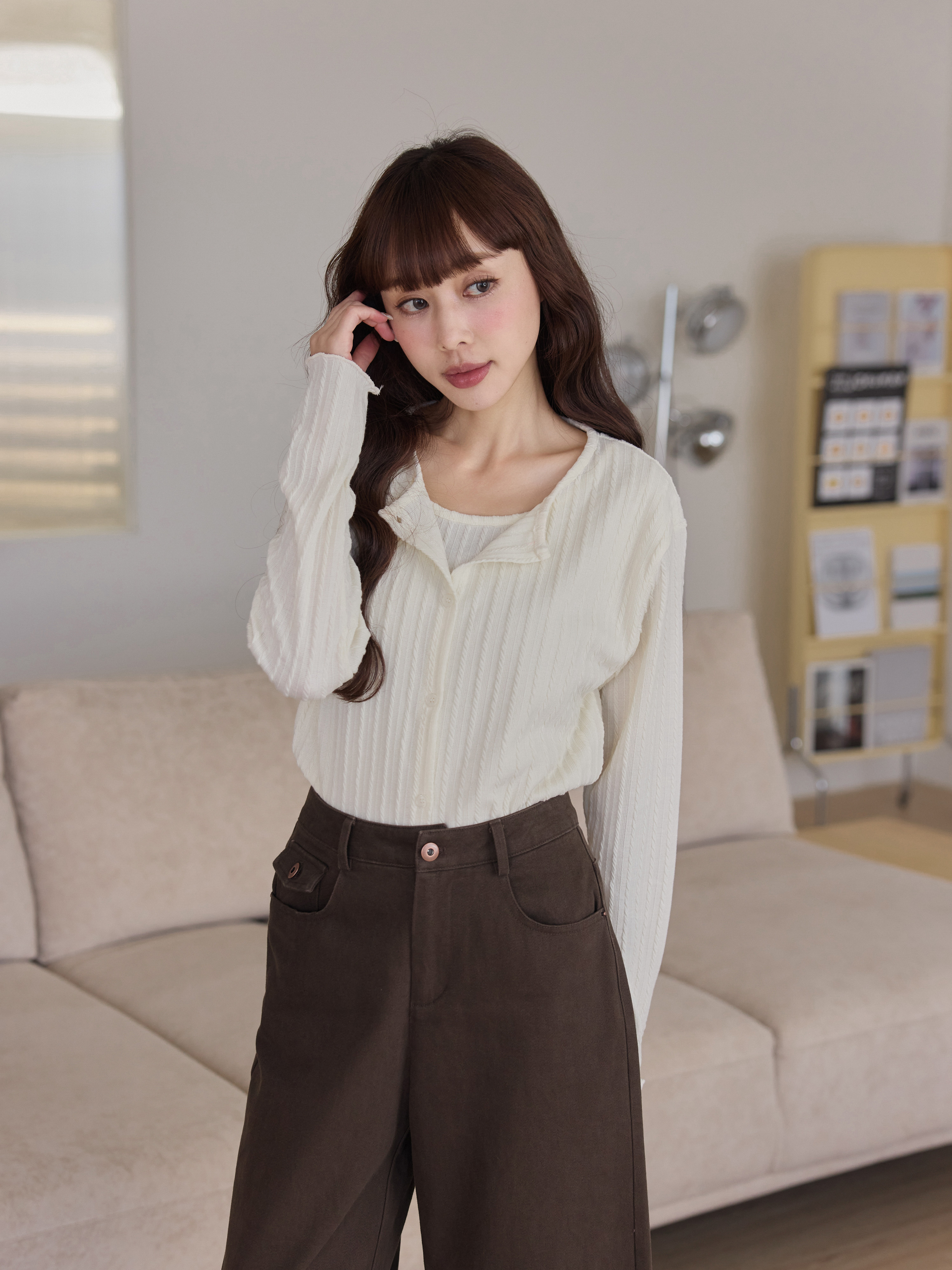 Layered-Look Cable Pattern Skin-Friendly Top