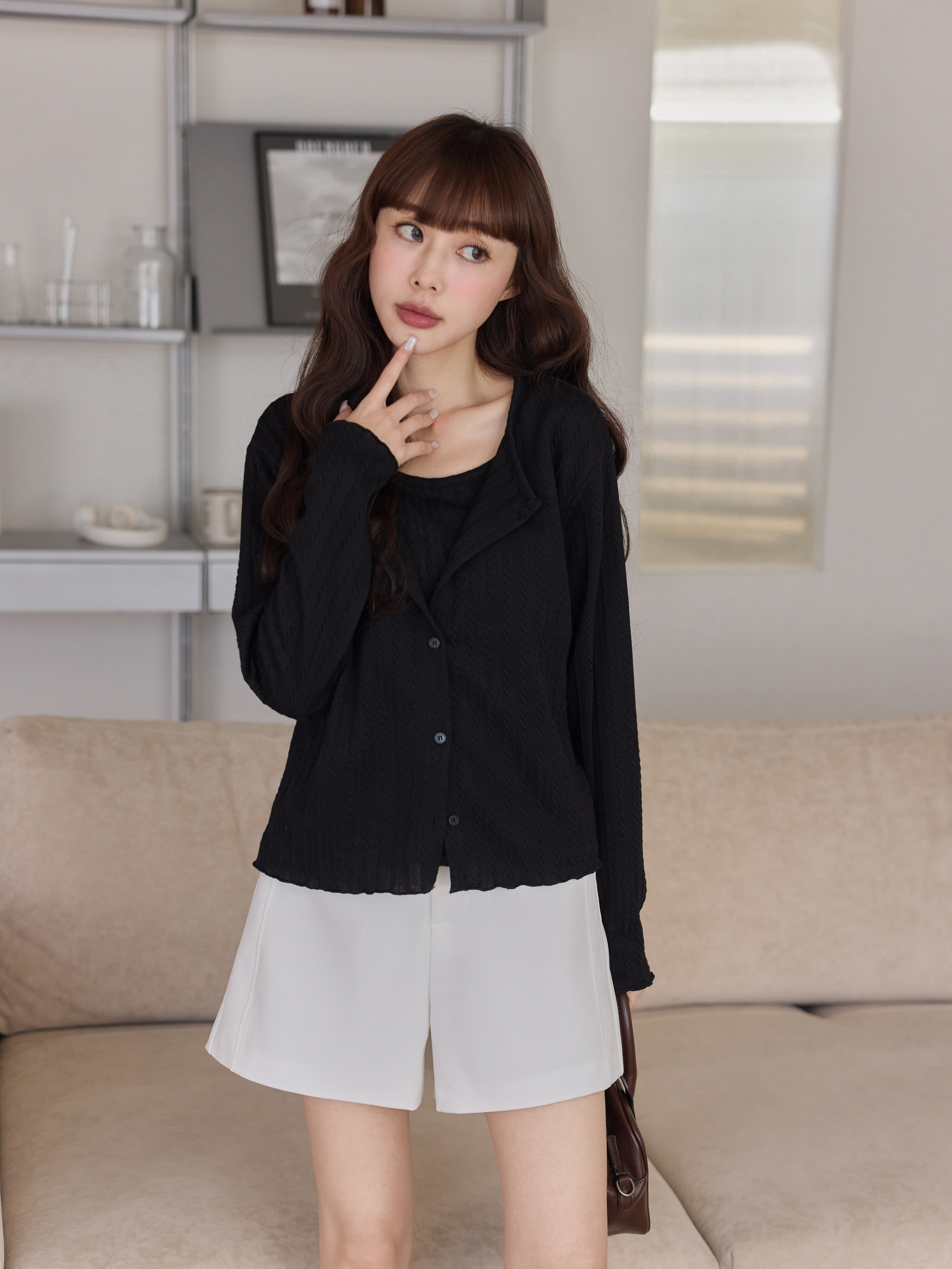 Layered-Look Cable Pattern Skin-Friendly Top