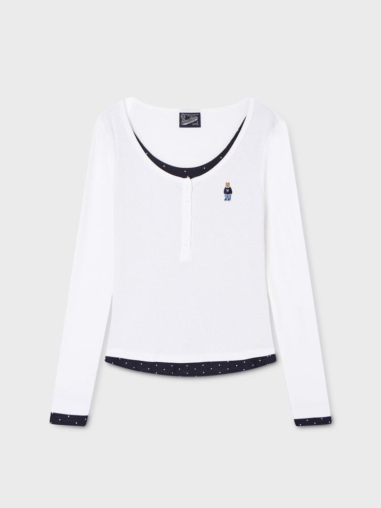 【預購】WHO.A.U ZKR100620 女裝假兩件亨利衫
