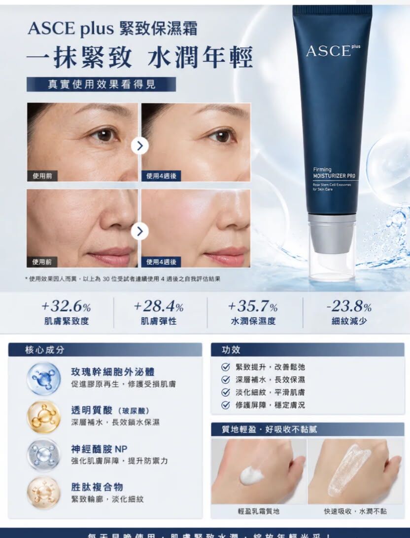 【韓國 ASCE PLUS】ASCEplus® Firming Moisturizer Pro 緊緻保濕霜 50ml（玫瑰幹細胞外泌體 ‧ 胜肽複合提拉 ‧ 孕婦安心使用 ‧ 韓國製）