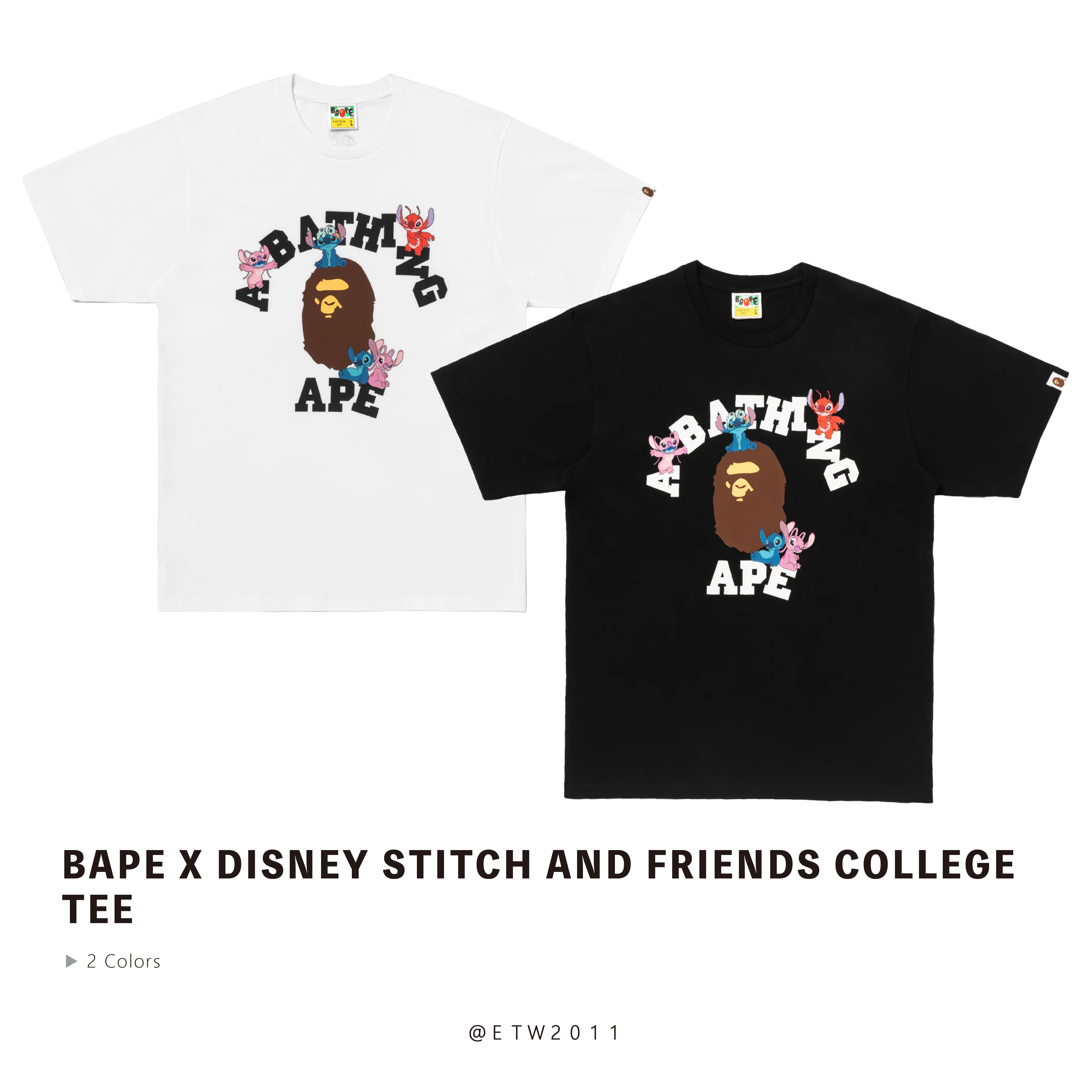 ☆ETW☆【EASY TO WEAR】BAPE X Disney Stitch and Friends College Tee 迪士尼 史迪奇 猿人 短T