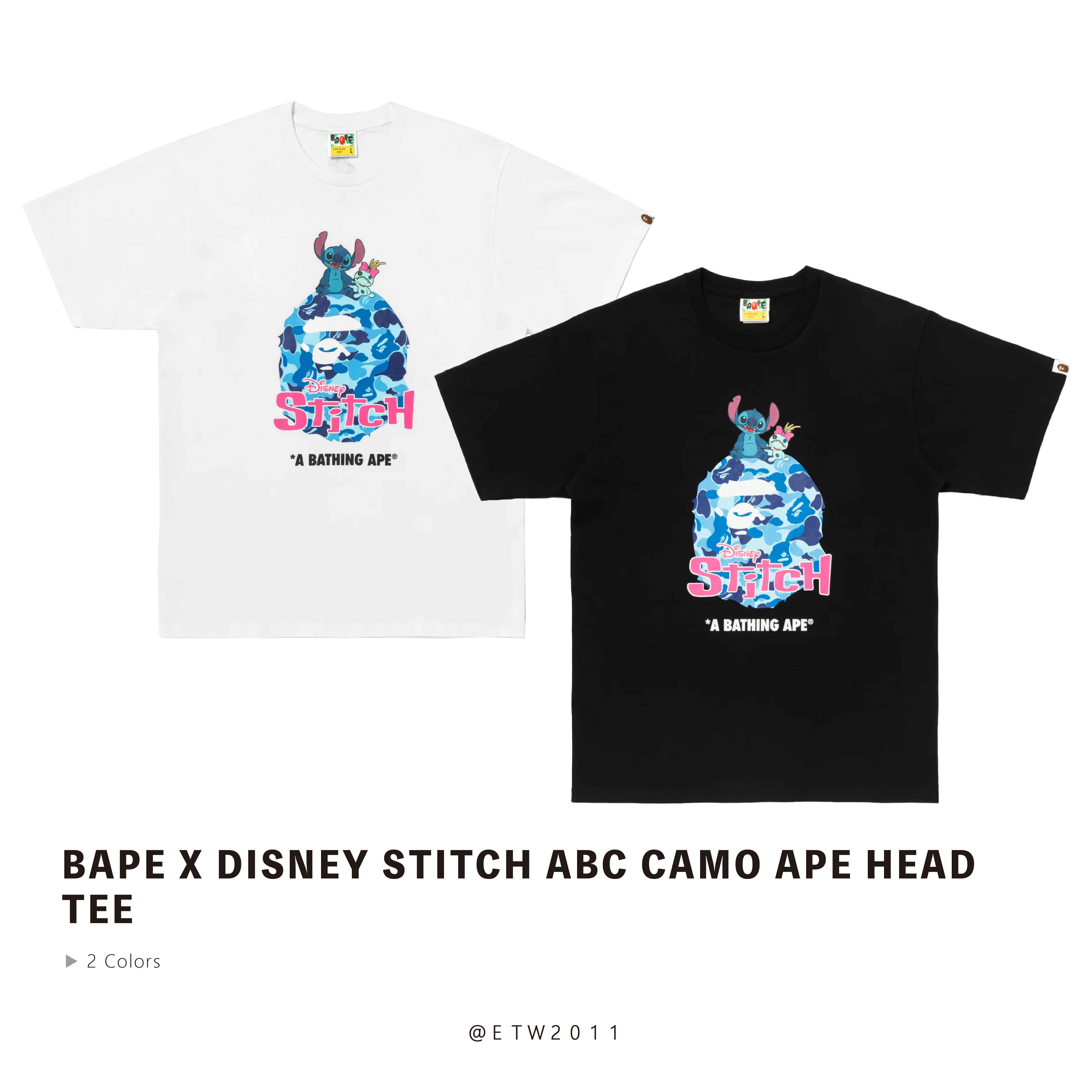 ☆ETW☆【EASY TO WEAR】BAPE X Disney Stitch Abc Camo Ape Head Tee 猿人 迪士尼 史迪奇 短T
