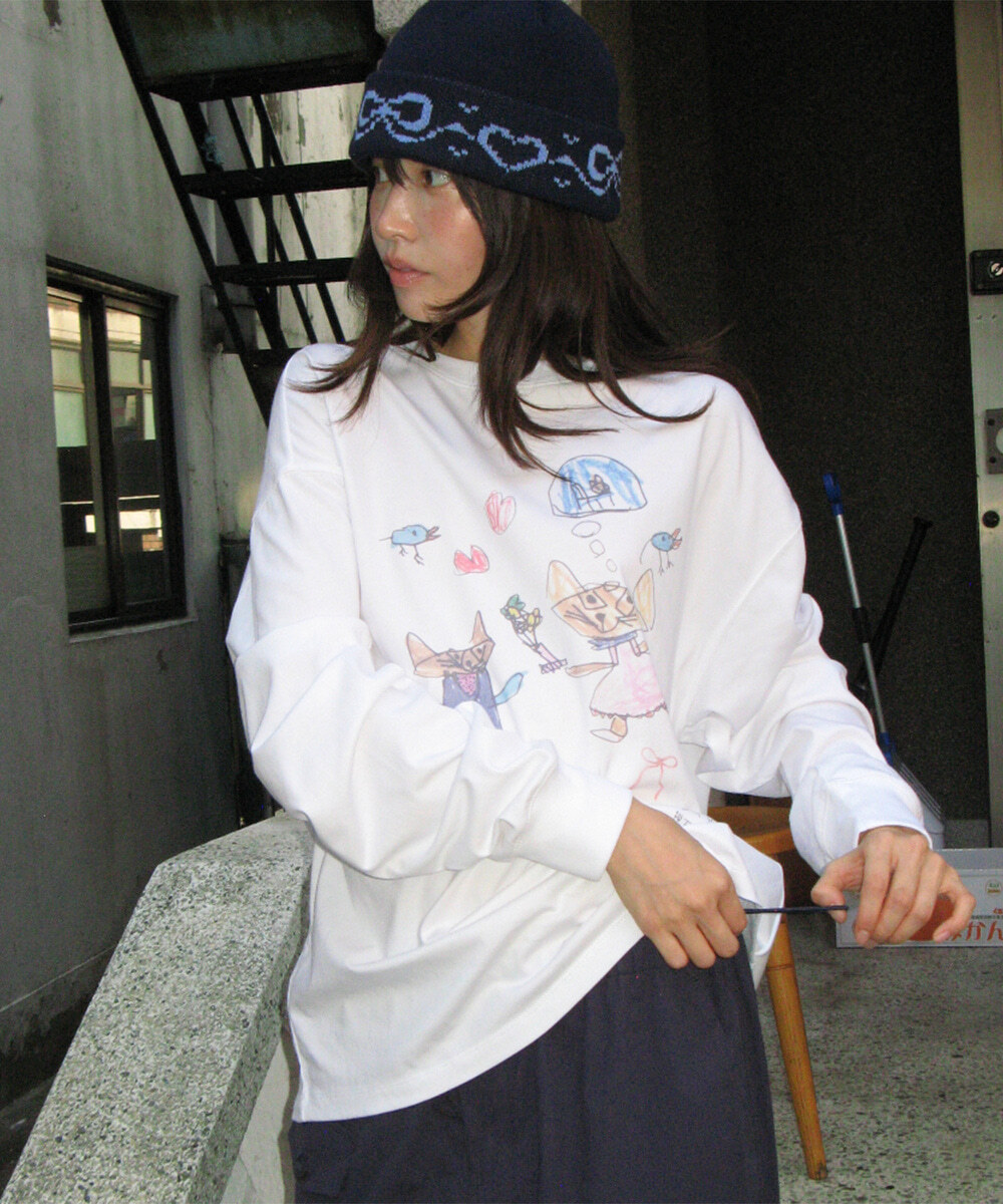 <韓國限時代購> RONRON KIDS CAT DOODLE LONG SLEEVE