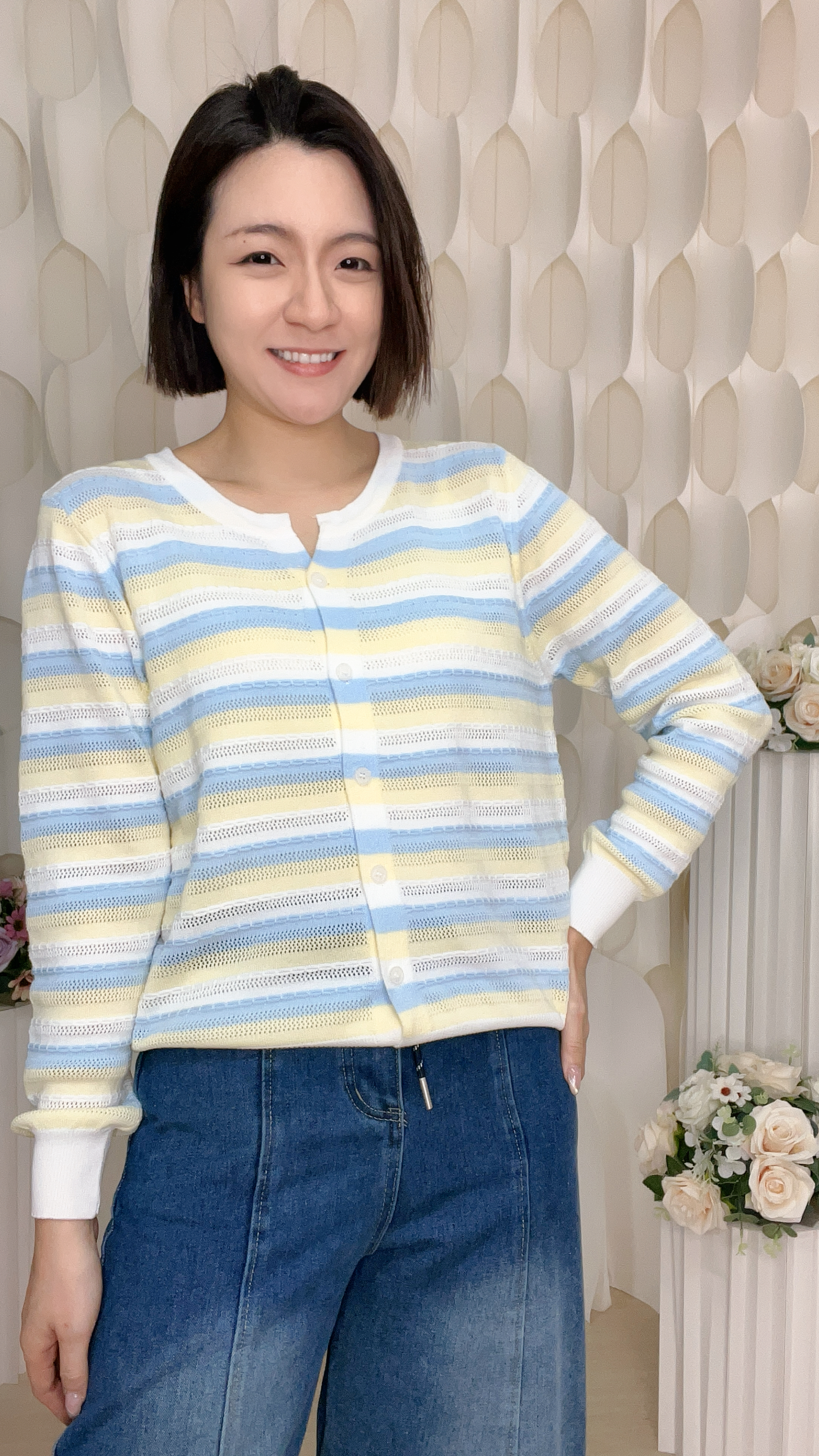 拼色鏤空條紋上衣 (胸42-46 腰40-44 長23吋) #59358 #0610clo
