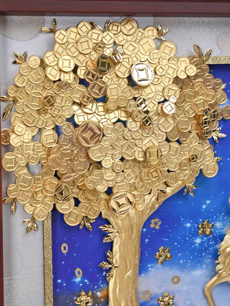 【鹿港窯】《一鹿發財》立體金箔畫高級禮盒｜搖錢樹金鹿開運擺飾・商務升遷新居落成送禮禮品金錢樹放大圖