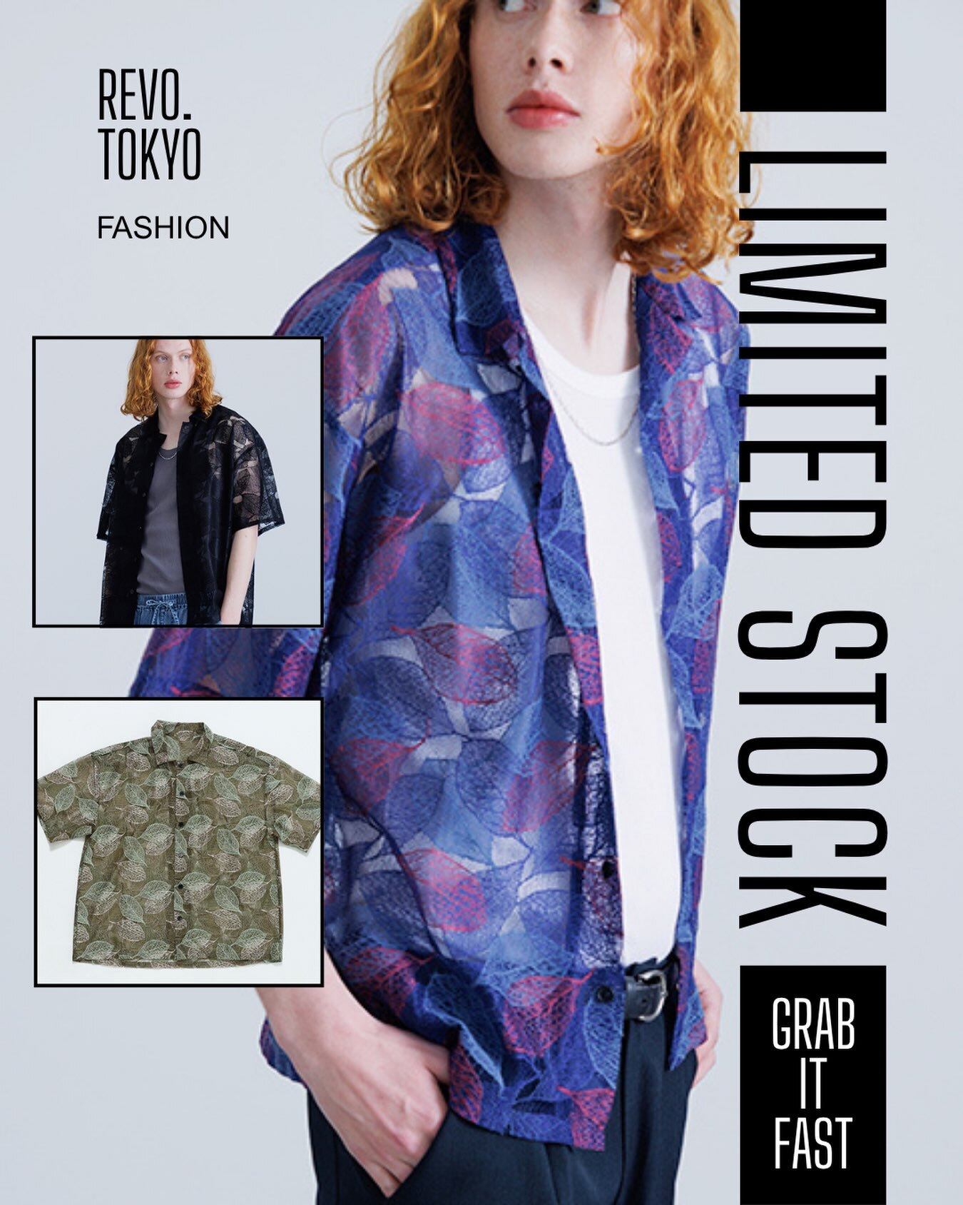 Revo.Tokyo Leaf Pattern Sheer  Shirt