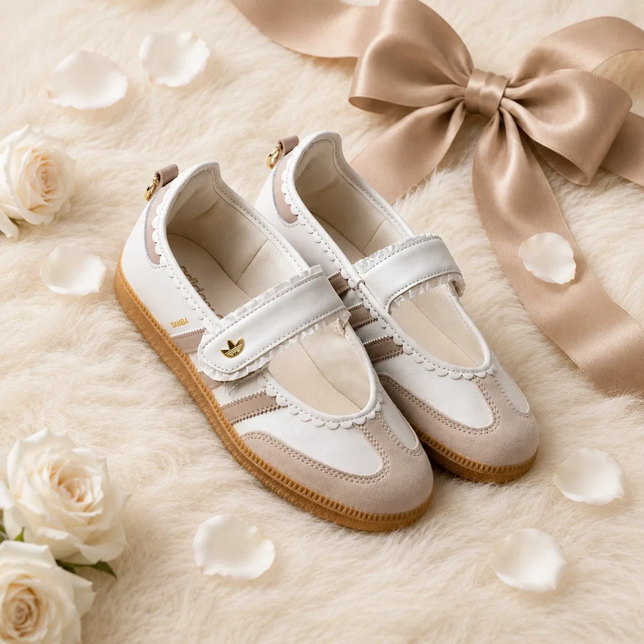 【預訂】ADIDAS SAMBA JANE 奶白奶茶 蕾絲邊 瑪麗珍鞋-WOMEN