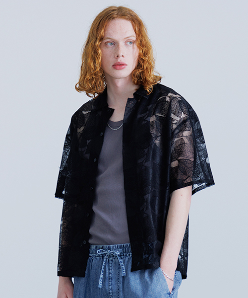 Revo.Tokyo Leaf Pattern Sheer  Shirt