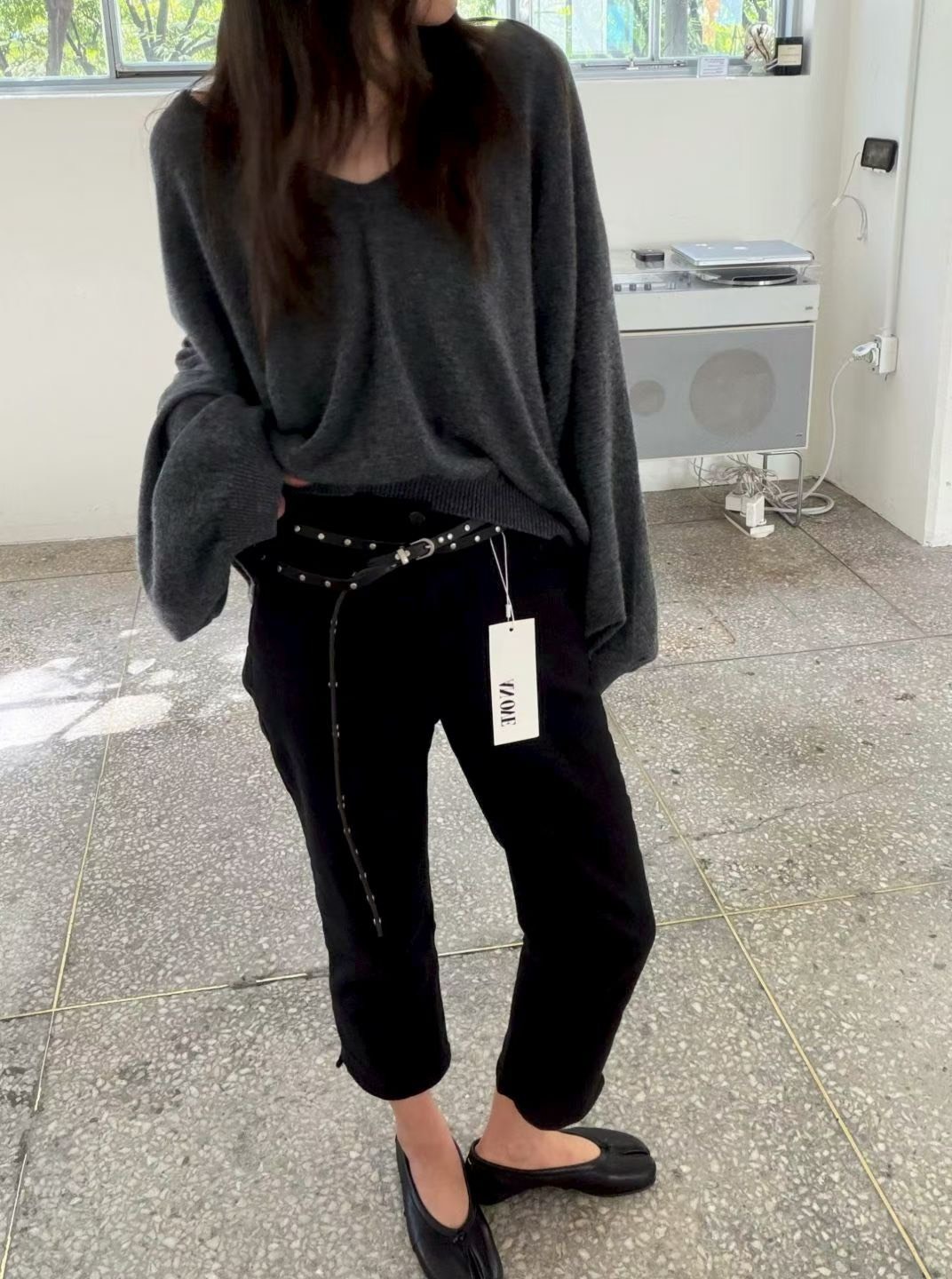 黑色彈性八分牛仔褲