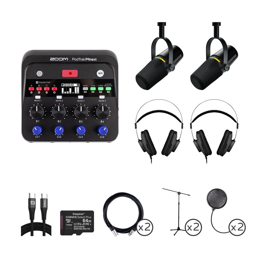 ZOOM PodTrak P4next × SHURE MV7+（立式支架）