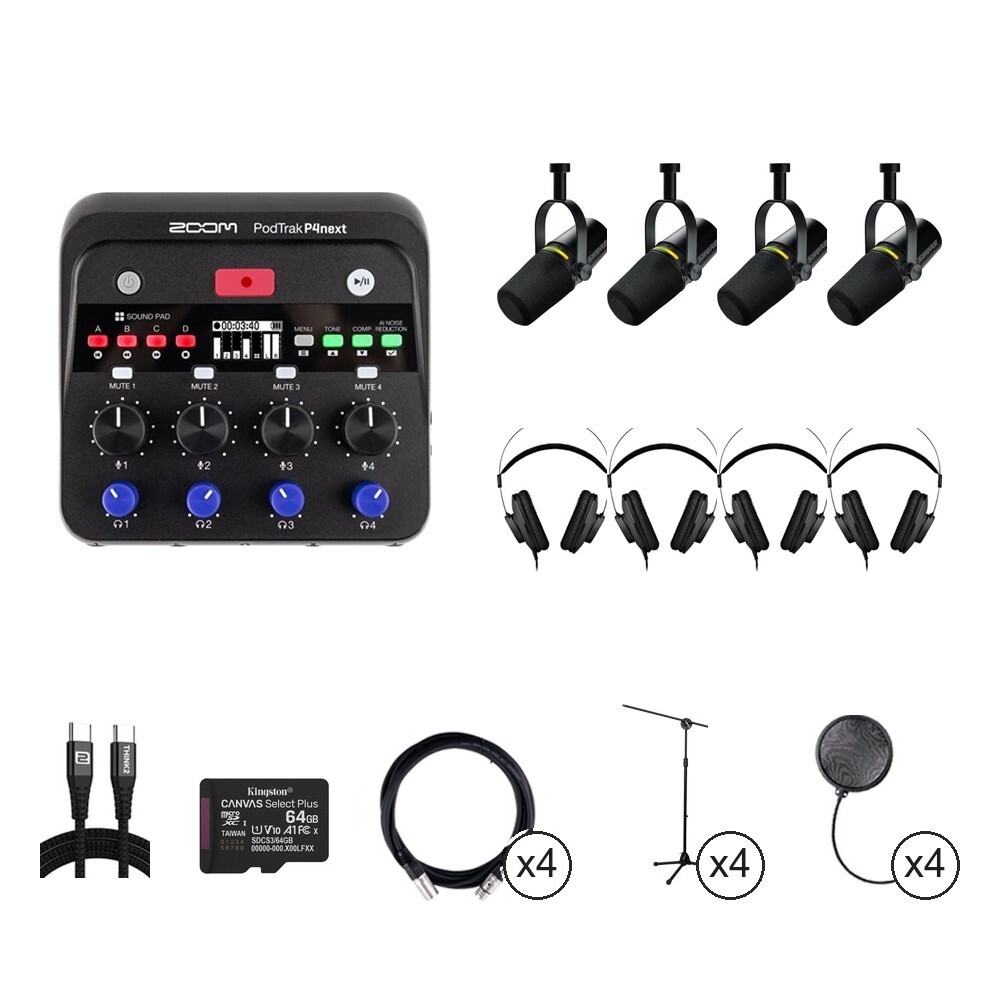 ZOOM PodTrak P4next × SHURE MV7+（立式支架）