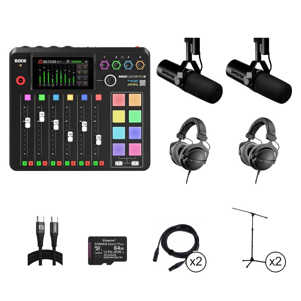 RODE RODECaster Pro II & SHURE SM7B／SM7dB｜雙人 Podcast 套組