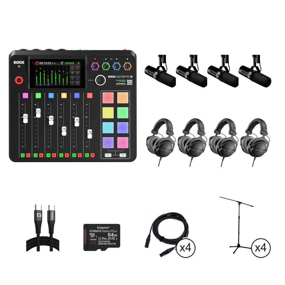 RODE RODECaster Pro II & SHURE SM7B／SM7dB｜四人 Podcast 套組