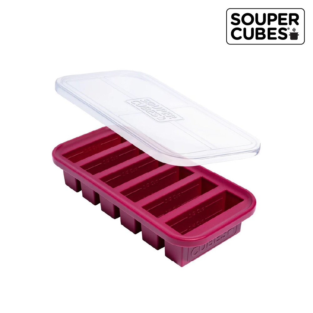 【Souper Cubes】多功能食品級矽膠保鮮盒6格_酒紅色(125ml/格)