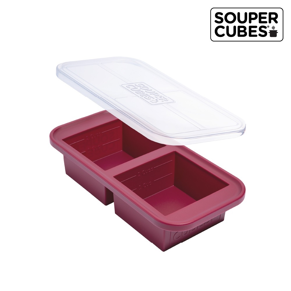 【Souper Cubes】多功能食品級矽膠保鮮盒2格_酒紅色(500ml/格)