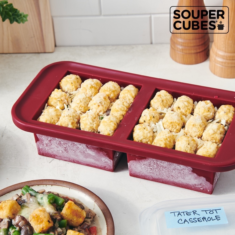 【Souper Cubes】多功能食品級矽膠保鮮盒2格_酒紅色(500ml/格)