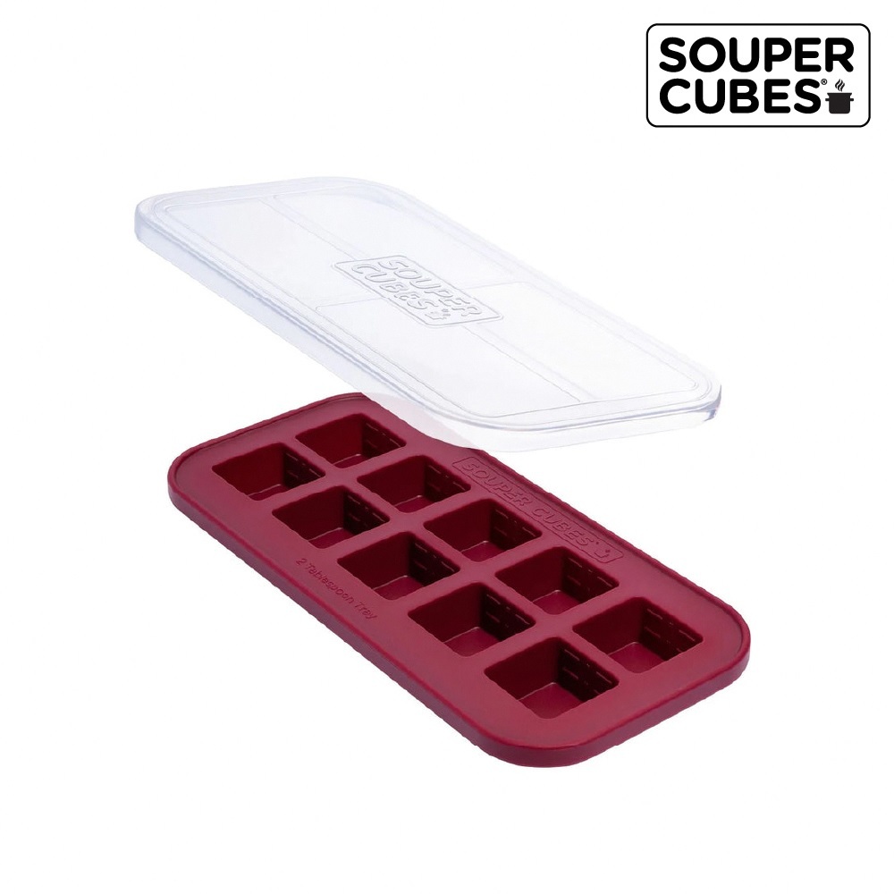 【Souper Cubes】多功能食品級矽膠保鮮盒10格(30ml/格)-酒紅色