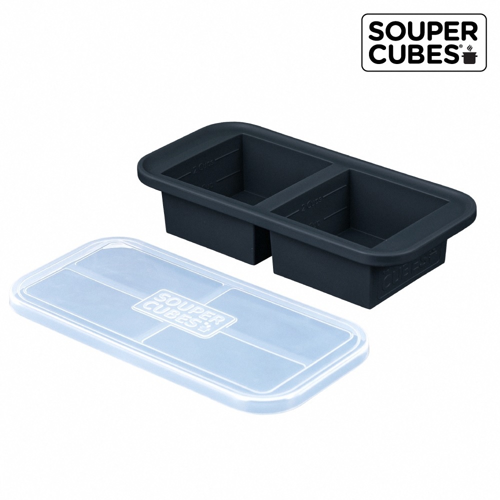 【Souper Cubes】多功能食品級矽膠保鮮盒2格_曜石灰(500ml/格)