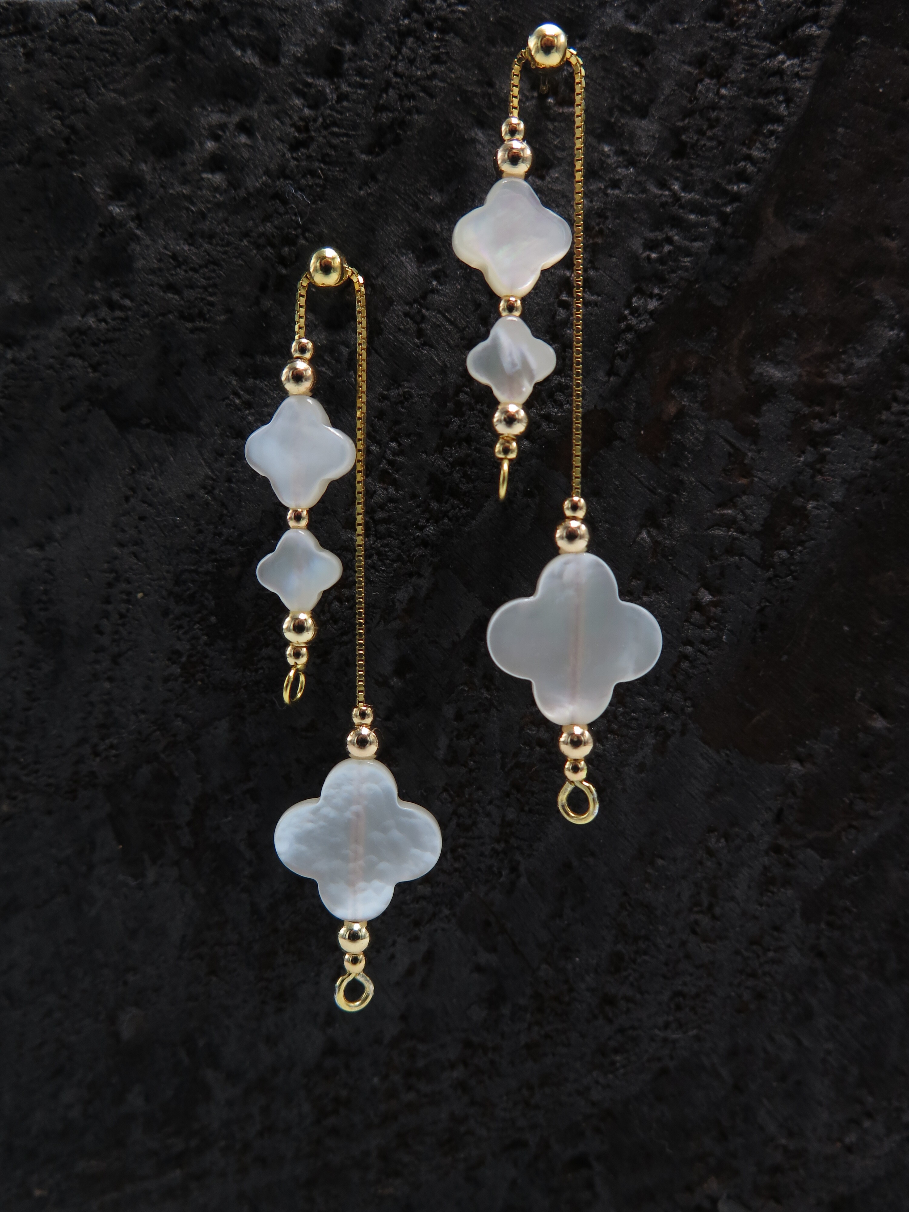 Adjustable Series - shell in Lucky Leaf silver earrings