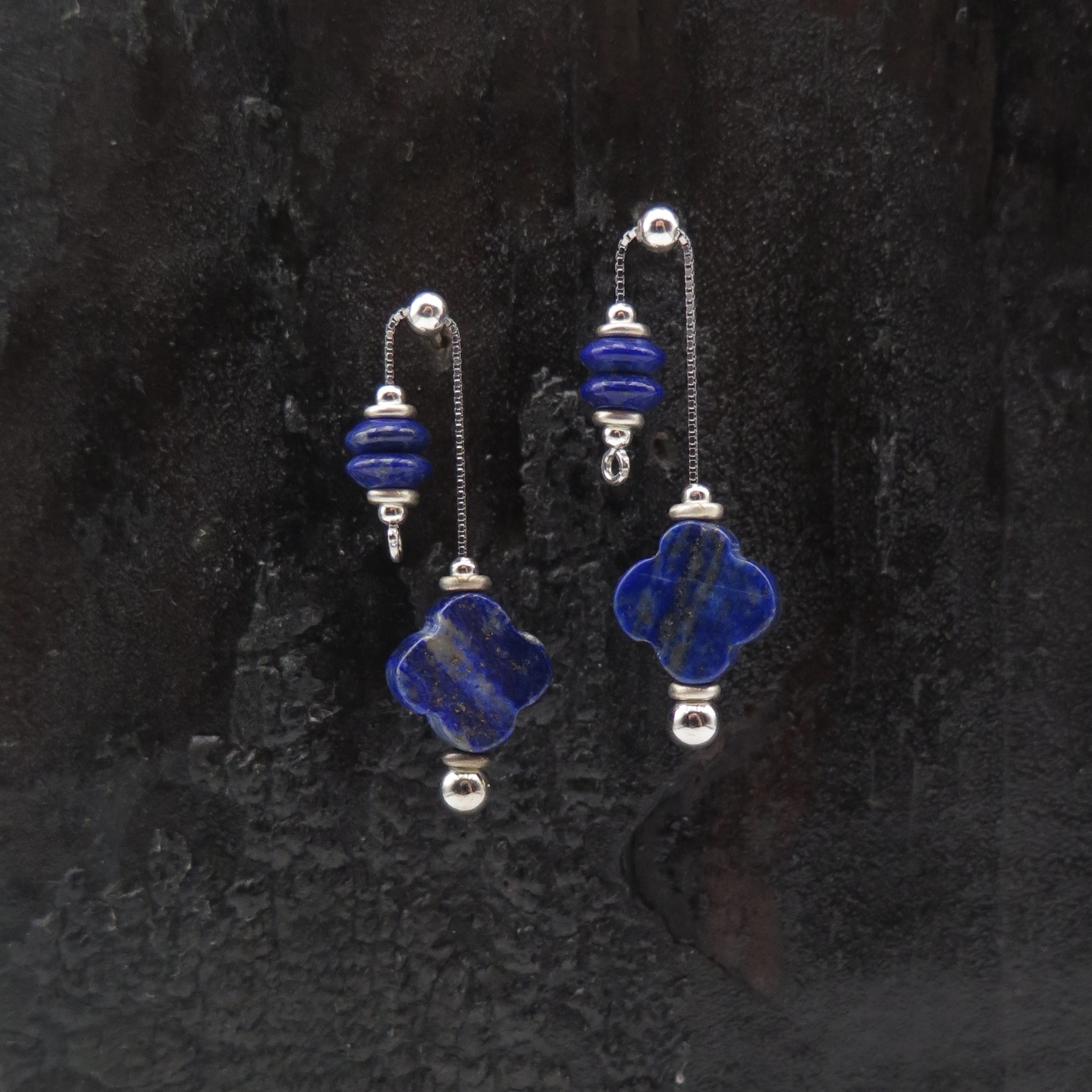 Adjustable Series - Lapis Lazuli lucky leaf silver earrings