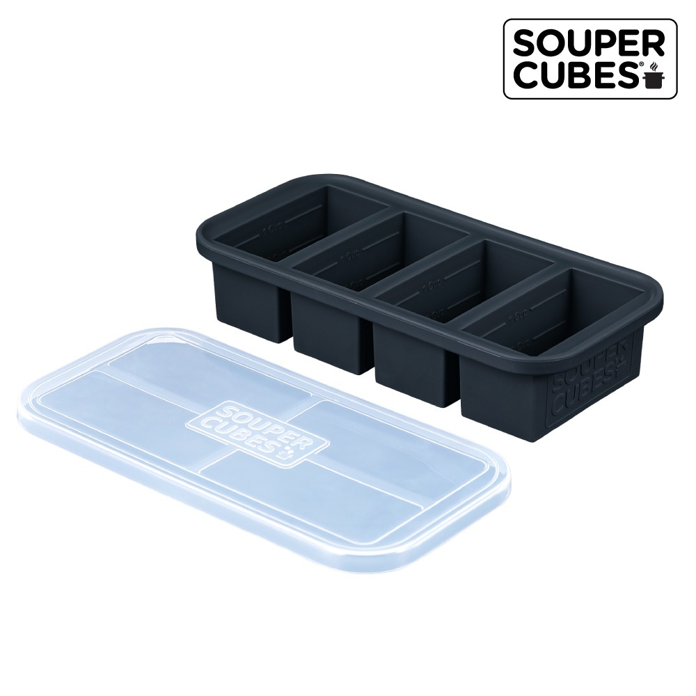 【Souper Cubes】多功能食品級矽膠保鮮盒4格_曜石灰(250ml/格)