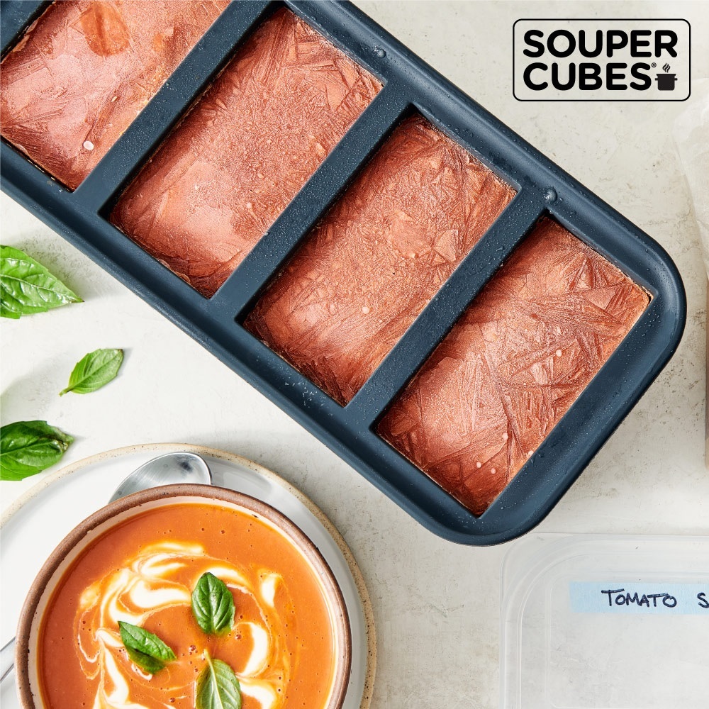 【Souper Cubes】多功能食品級矽膠保鮮盒4格_曜石灰(250ml/格)
