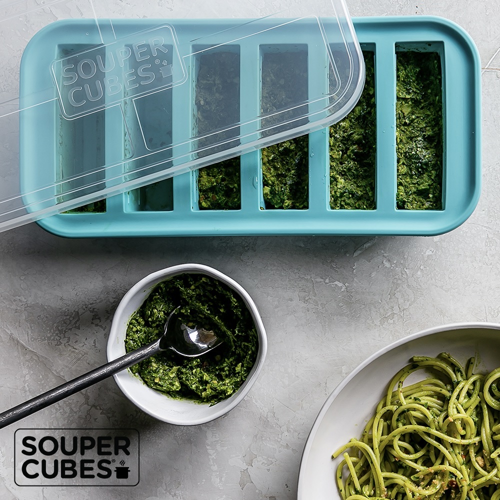 【Souper Cubes】多功能食品級矽膠保鮮盒6格_湖水綠(125ml/格)