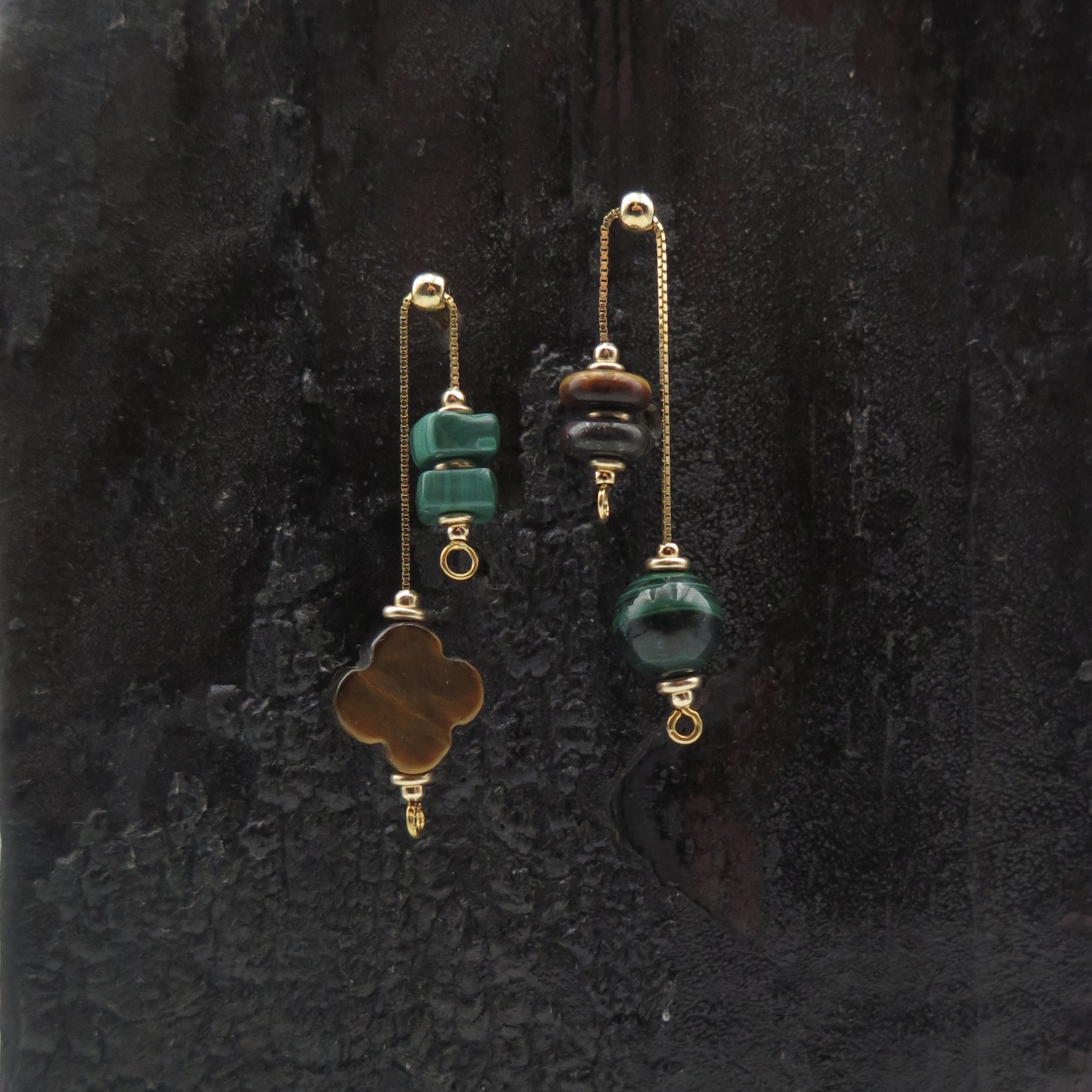 Adjustable Series -Malachite & Tiger's eye silver earrings