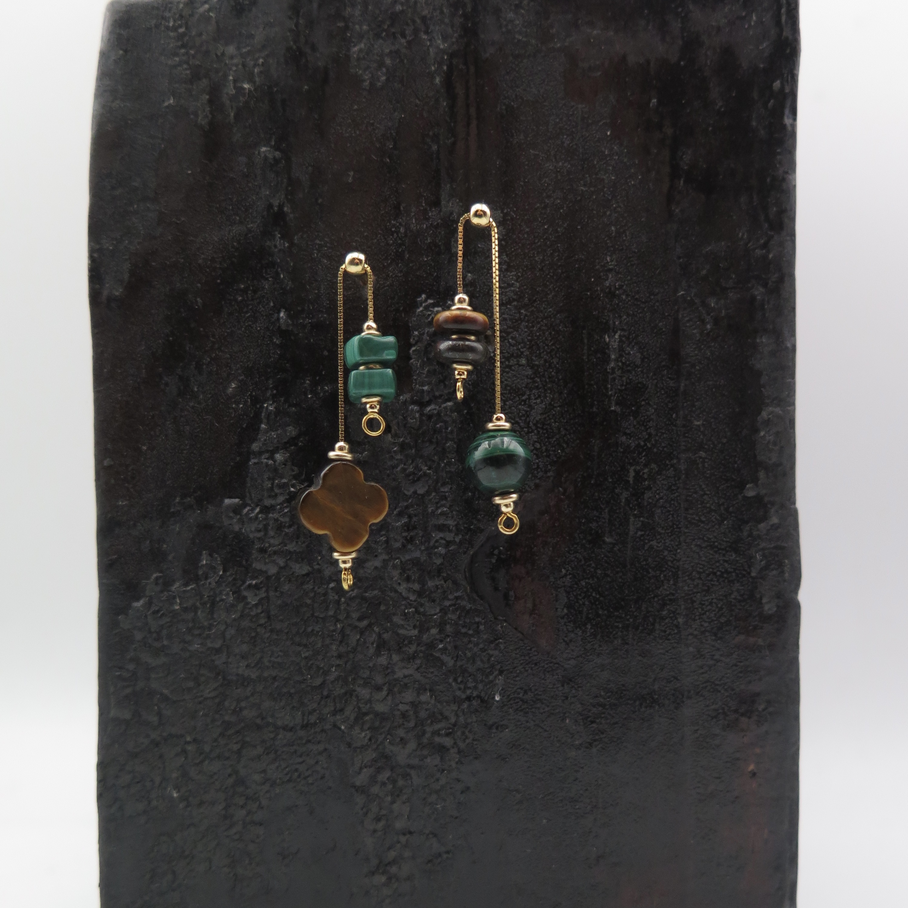 Adjustable Series -Malachite & Tiger's eye silver earrings