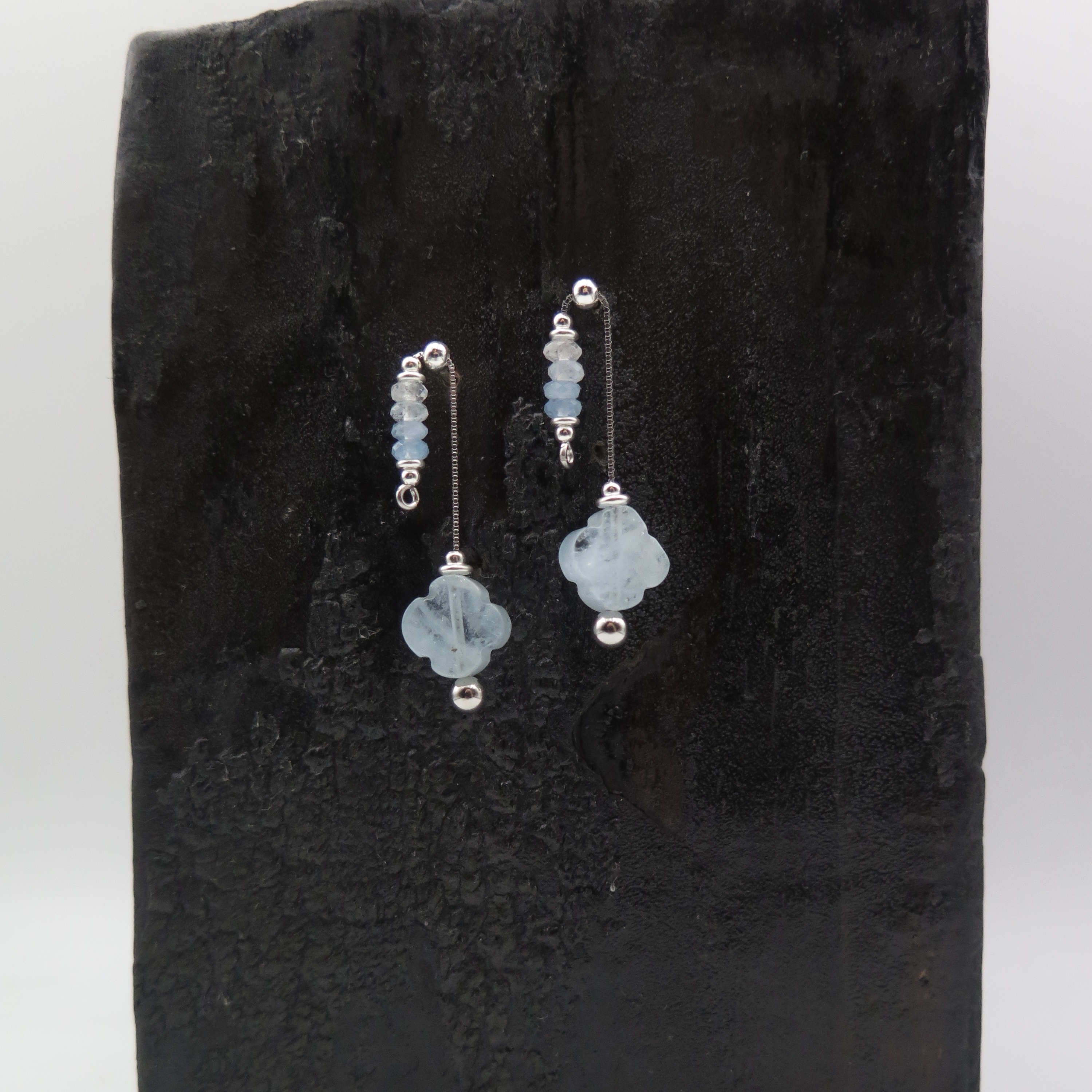 Adjustable Series - Aquamarine lucky leaf silver earrings
