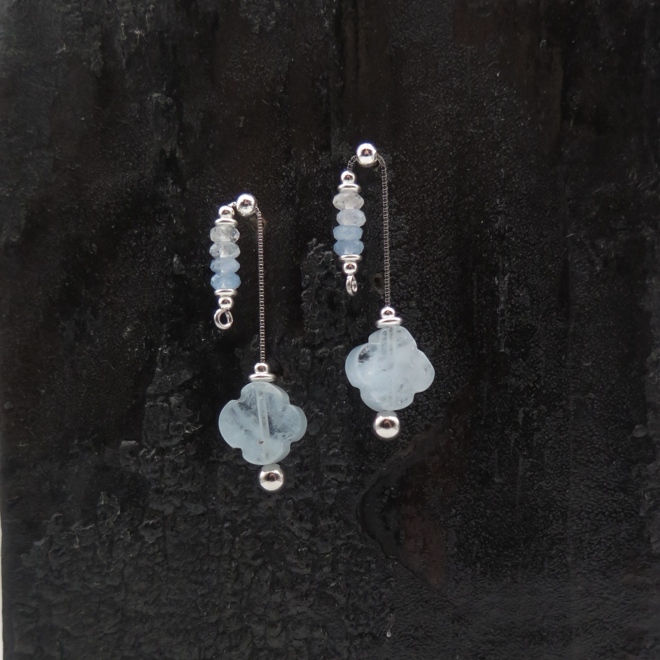 Adjustable Series - Aquamarine lucky leaf silver earrings