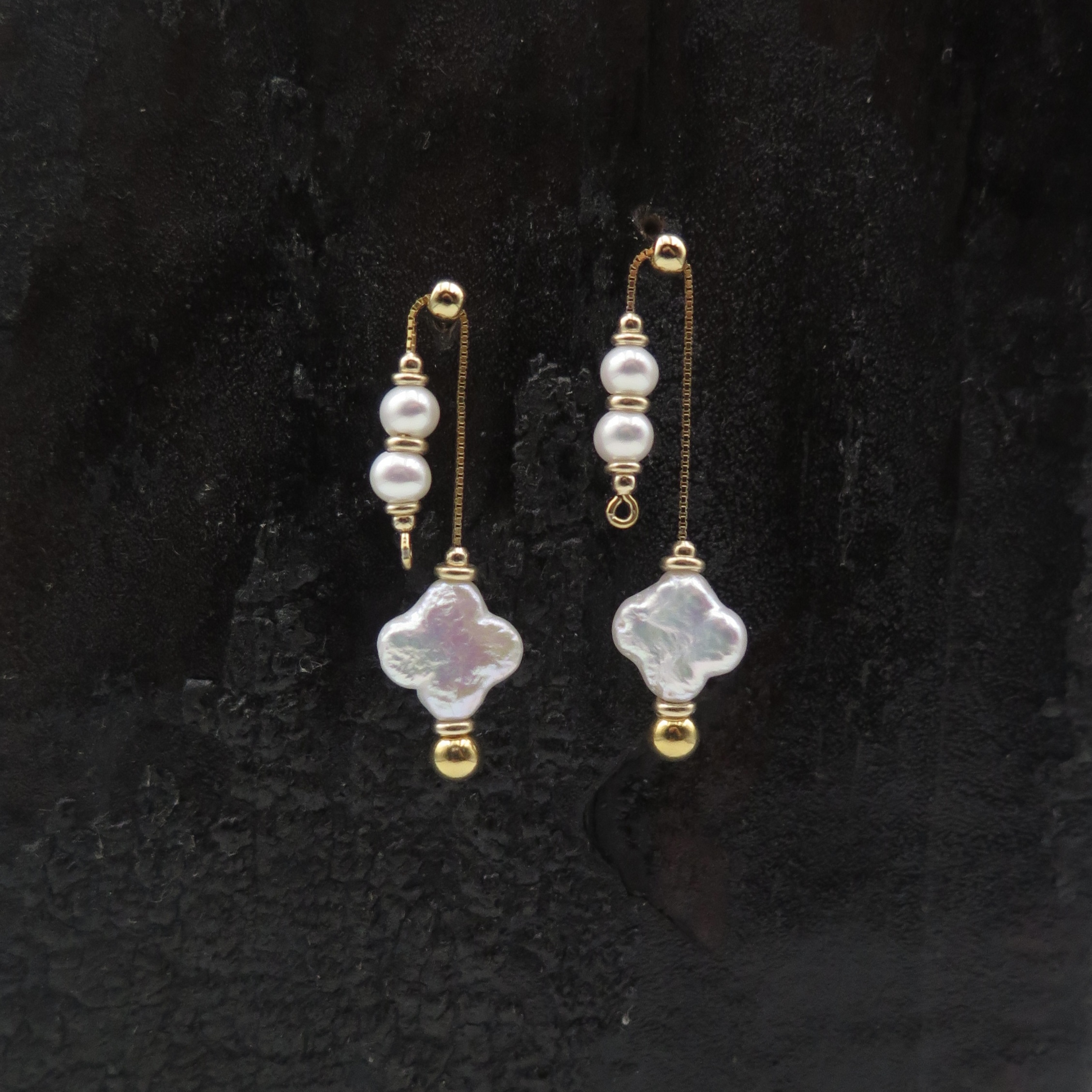 Adjustable Series - Water Pearl lucky leaf silver earrings