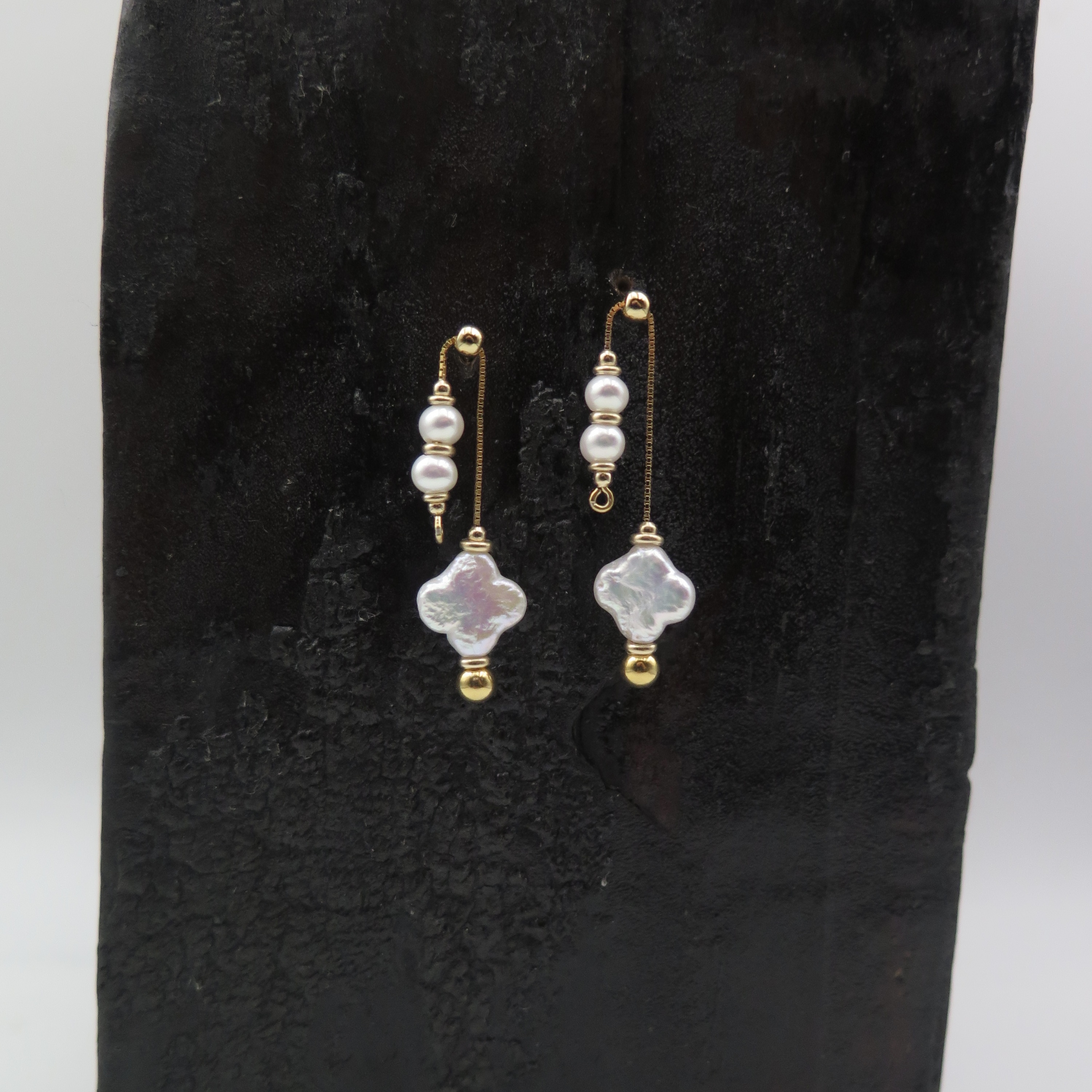 Adjustable Series - Water Pearl lucky leaf silver earrings