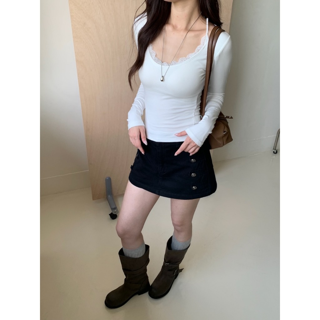 A04 擋不住的美 假兩件漂亮蕾絲罩杯上衣 #A1046