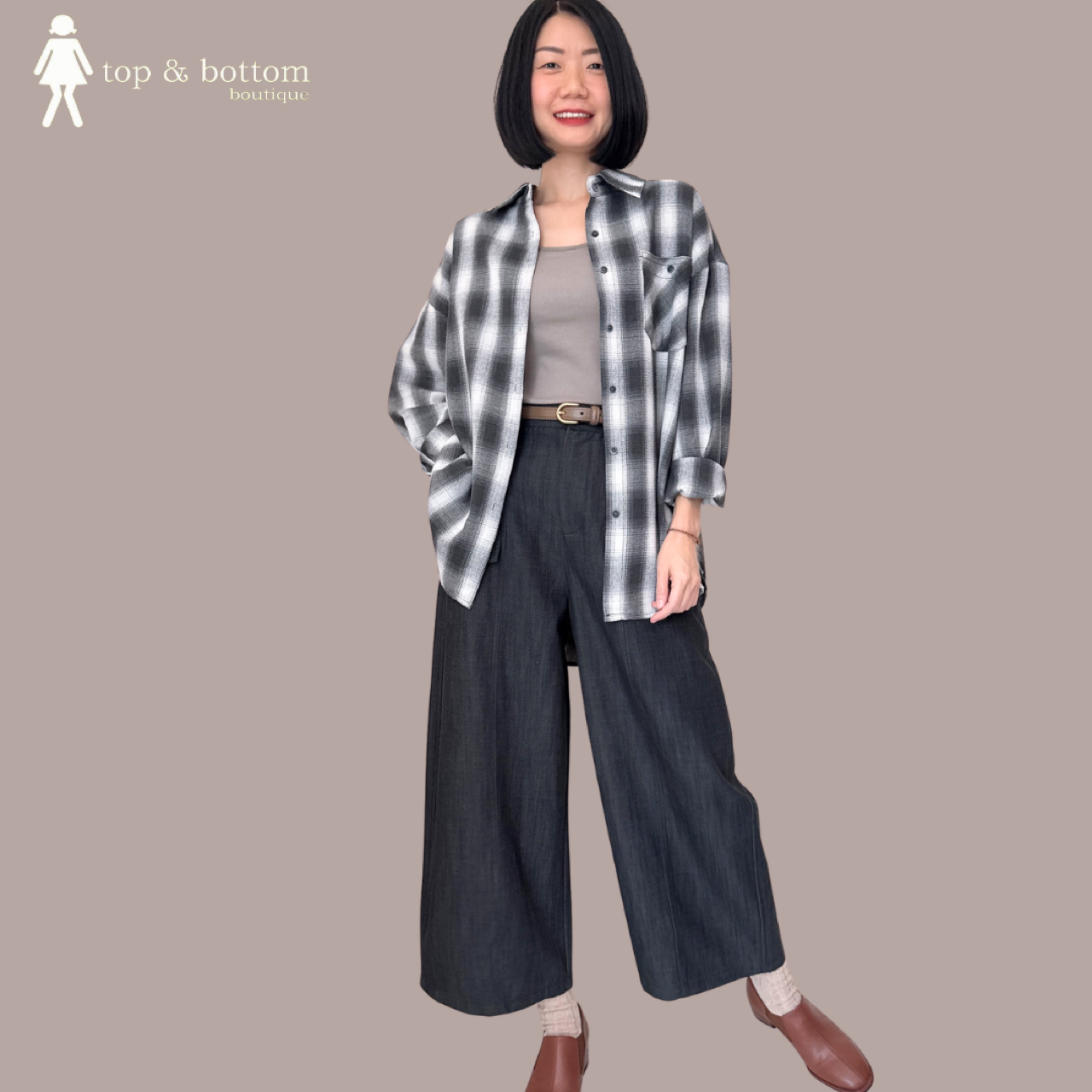 LONG SLEEVE CHECKED LONG SHIRT WITH INNER SINGLET & ACCESSORIES