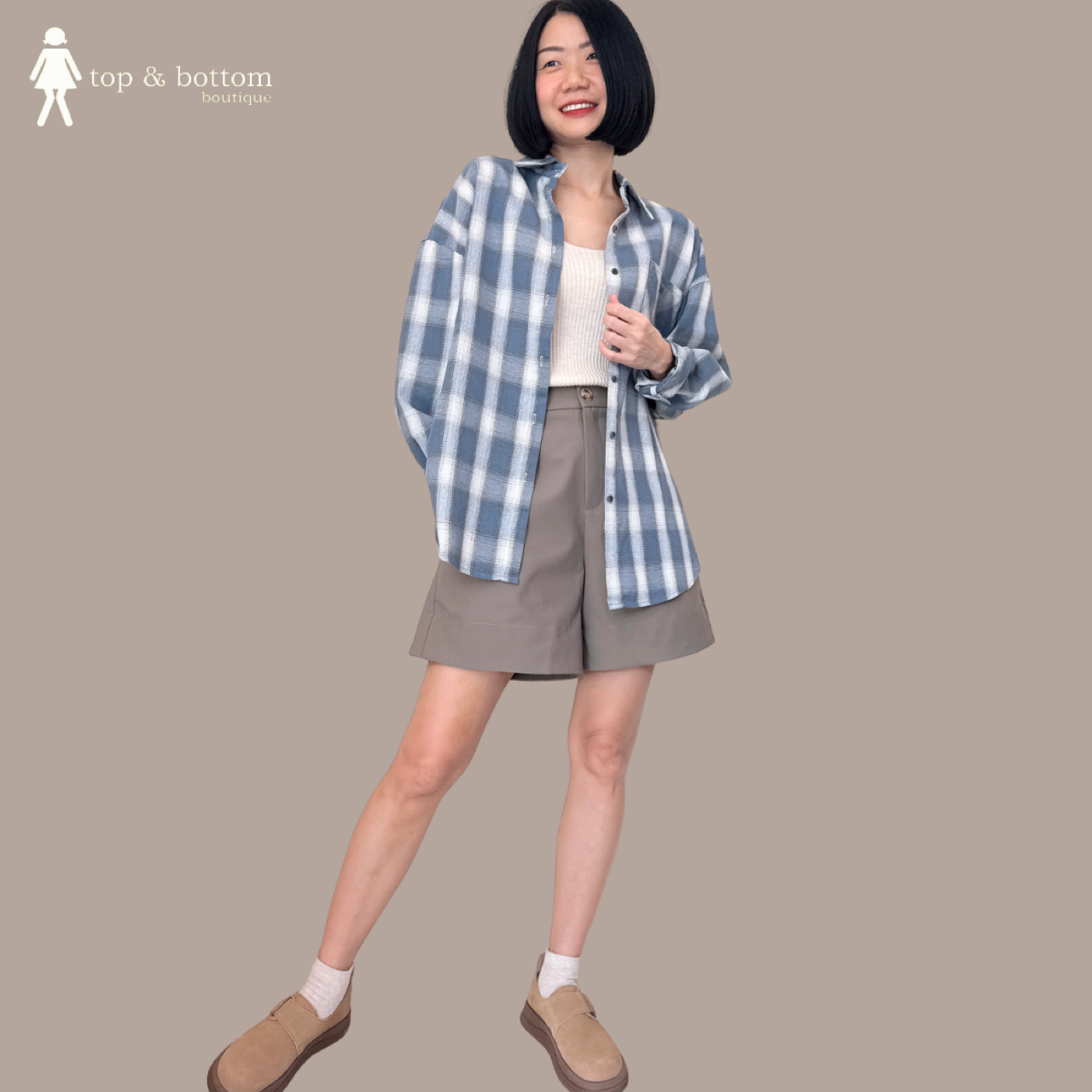 LONG SLEEVE CHECKED LONG SHIRT WITH INNER SINGLET & ACCESSORIES