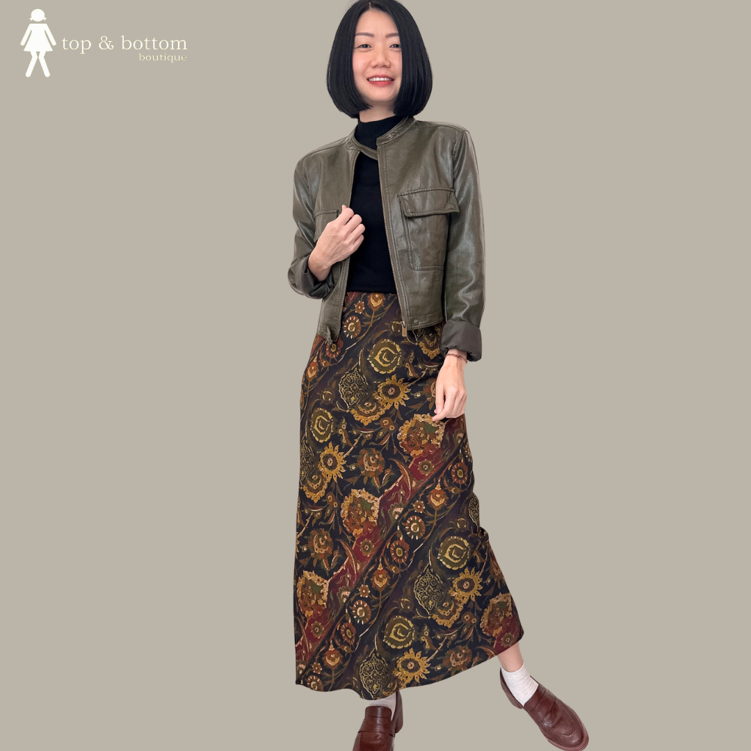 ELASTIC WAISTED MOTIF PRINTED PENCIL SKIRT