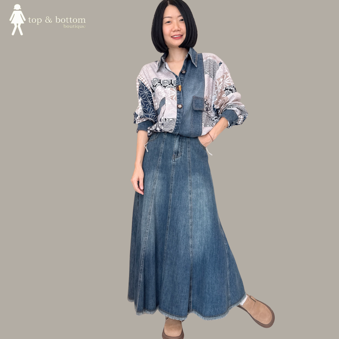 LONG SLEEVE FLORAL & DENIM SHIRT