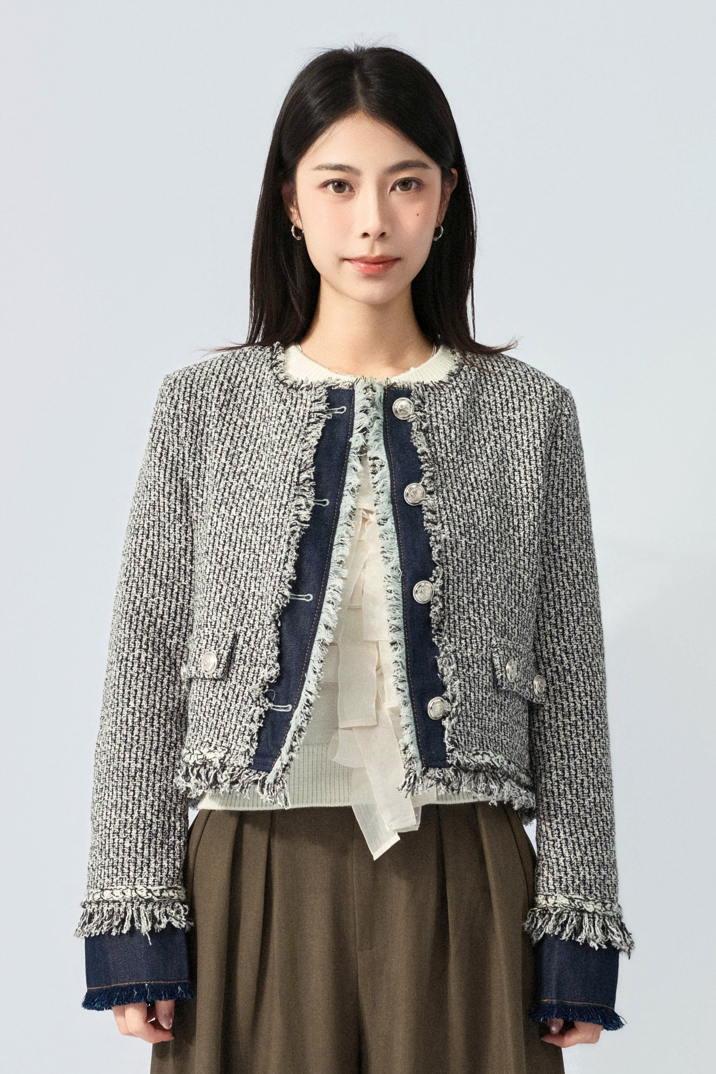 牛仔拼布蘇蘇邊tweed外套（預購產品）
