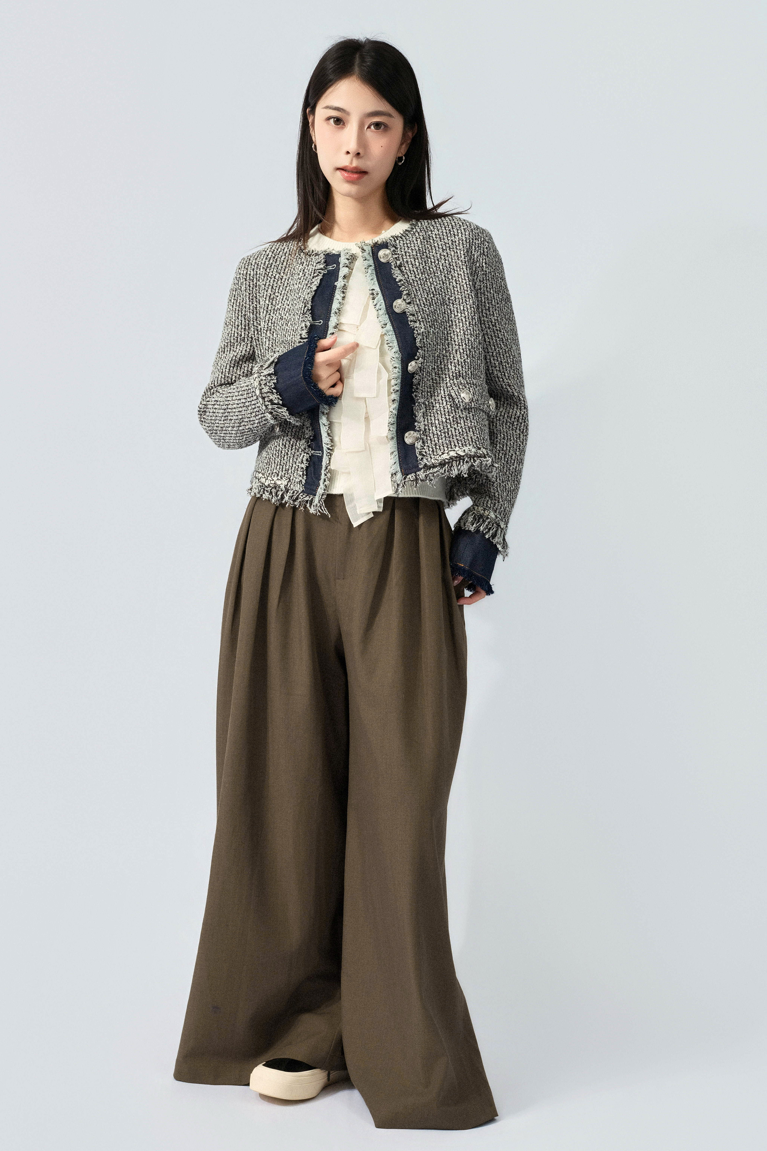 牛仔拼布蘇蘇邊tweed外套（預購產品）