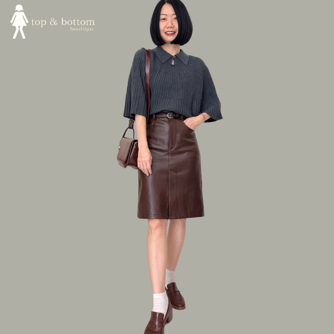HIGH WAISTED PU LEATHER PENCIL SKIRT WITH BELT