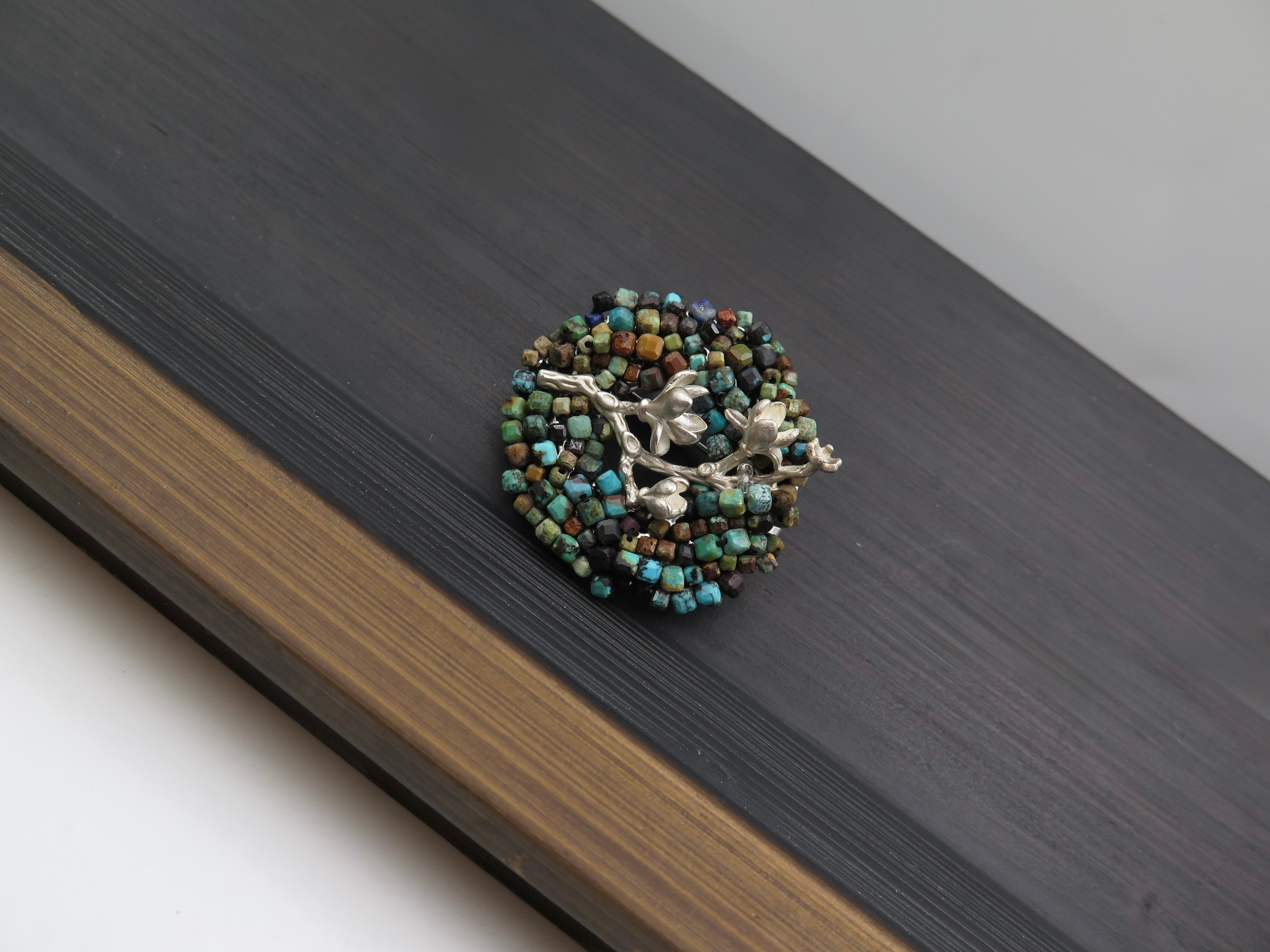 COLE COOL Hand-beading Series - Turquoise silver Magnolia Brooch