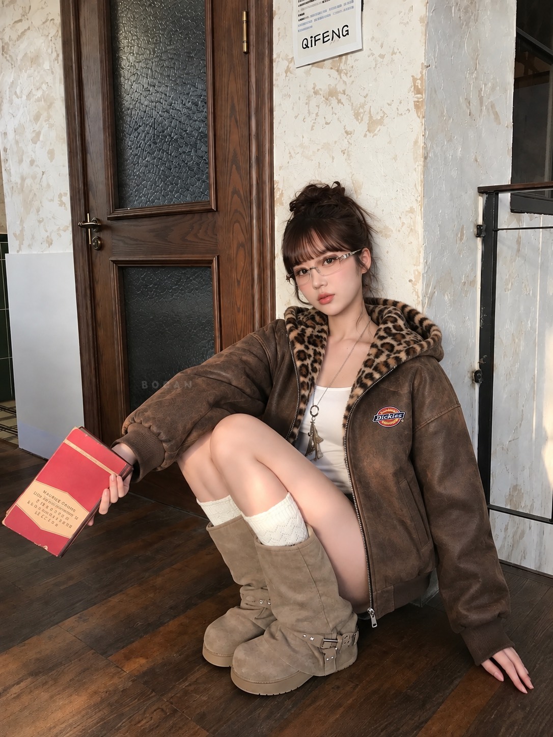 DICKIES 美式復古 豹紋 雙面穿 加絨 皮外套 男女同款