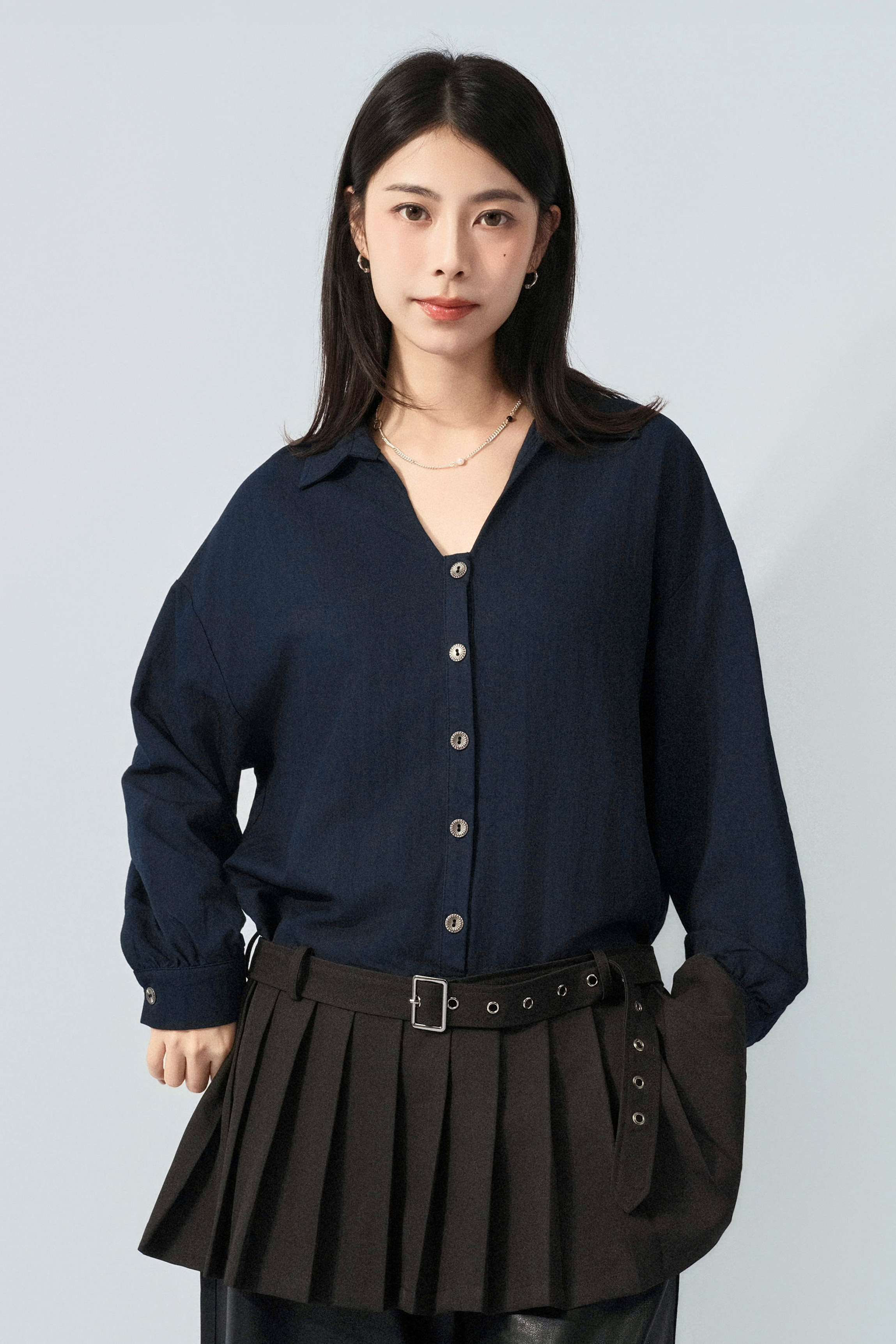 恤衫百褶裙假兩件上衣（預購產品）